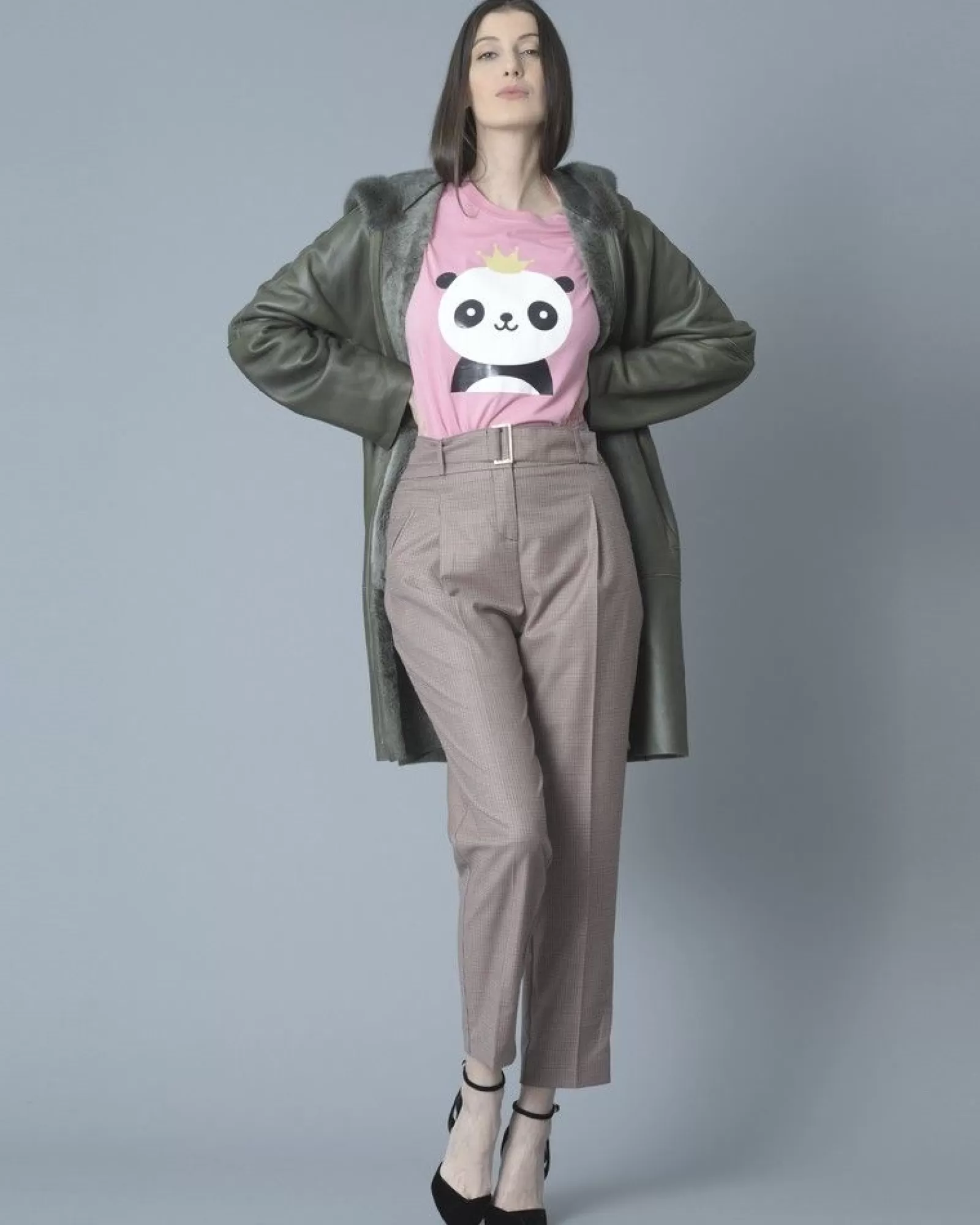 La Piscine Paris Pantalon droit raccourci à carreaux pied-de-poule Nenette Rose Fashion