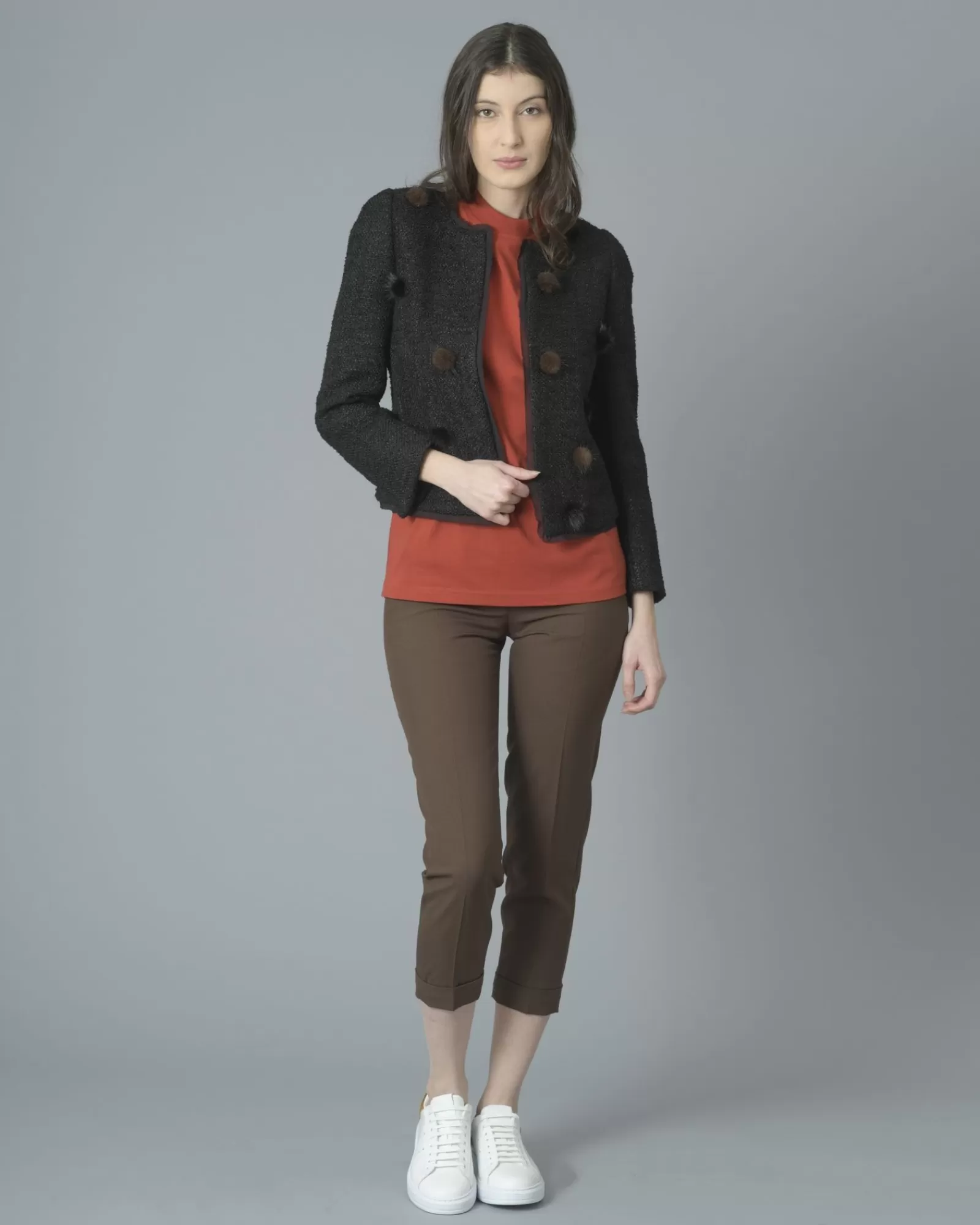 La Piscine Paris Pantalon droit raccourci en crêpe Carven Marron Outlet