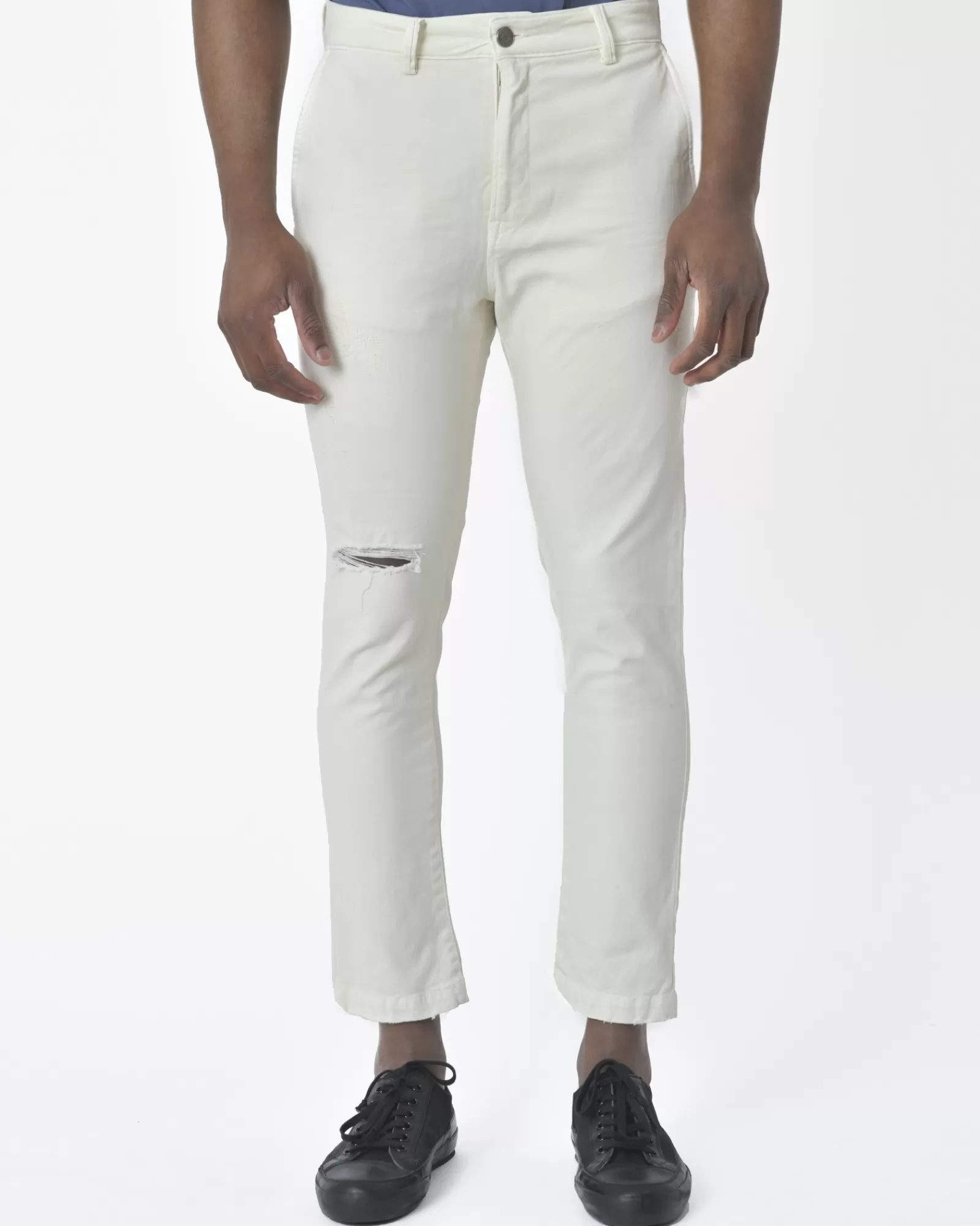 La Piscine Paris Pantalon effet usé cassé Low Brand Blanc New
