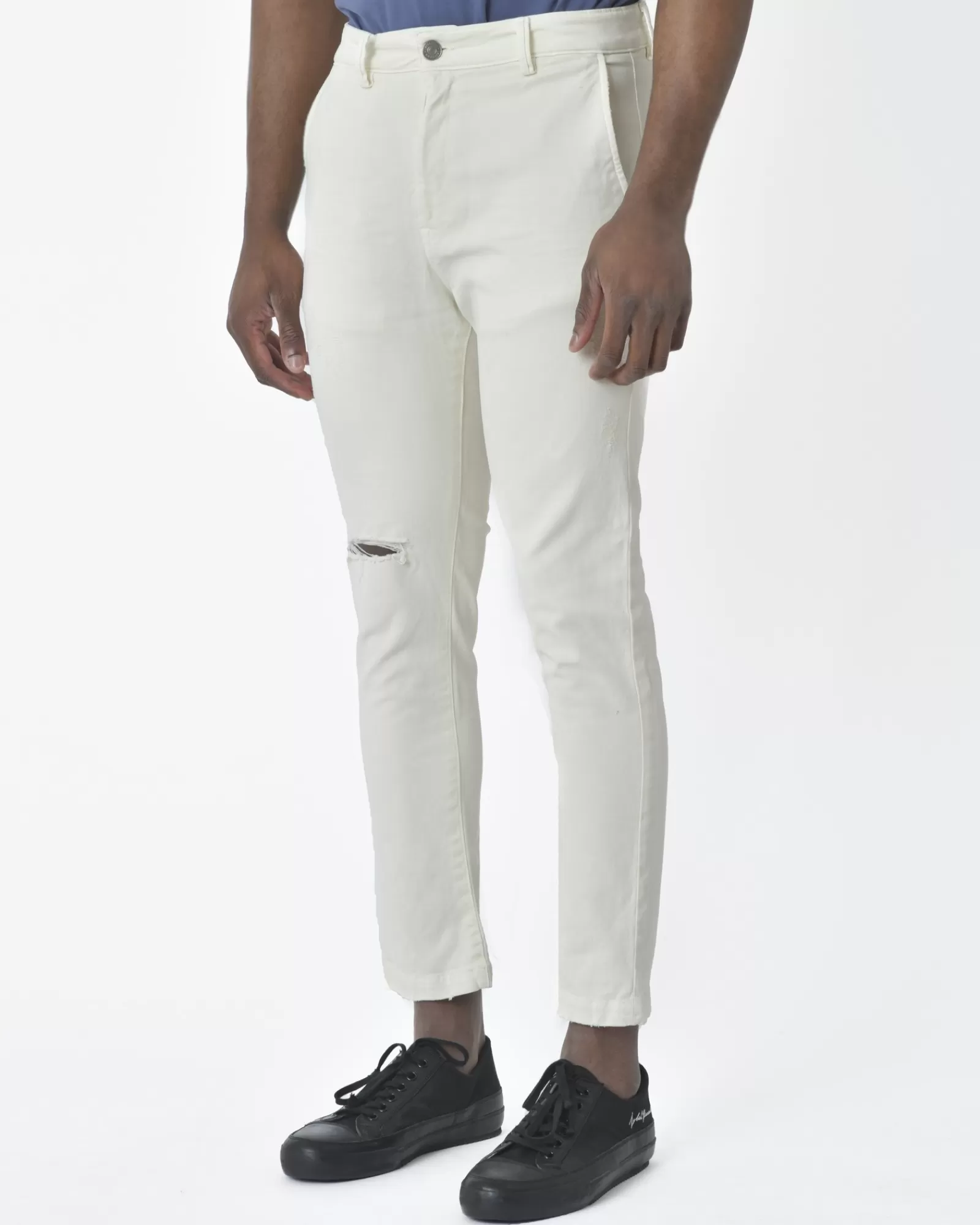 La Piscine Paris Pantalon effet usé cassé Low Brand Blanc New