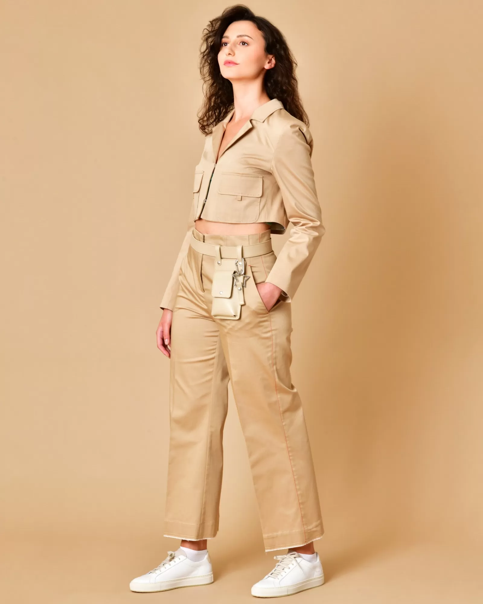 La Piscine Paris Pantalon en coton avec surpiqûres rouges Beatrice B Beige Clearance