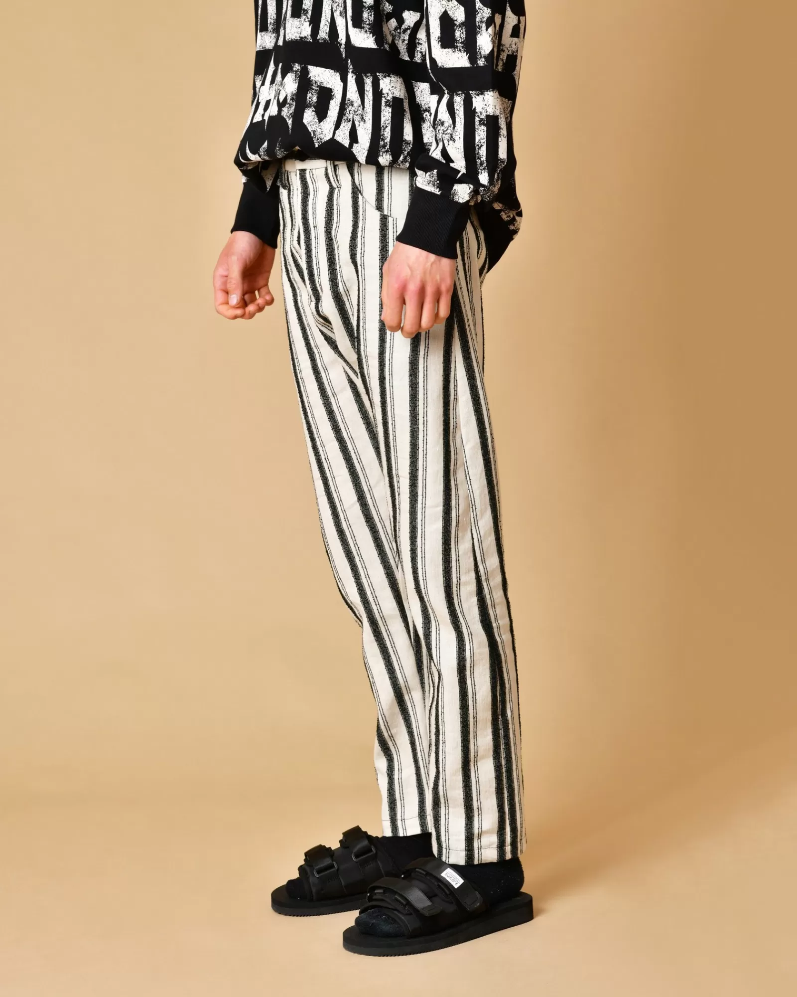La Piscine Paris Pantalon en coton et lin mélangés à rayures Nostra Santissima Beige Outlet