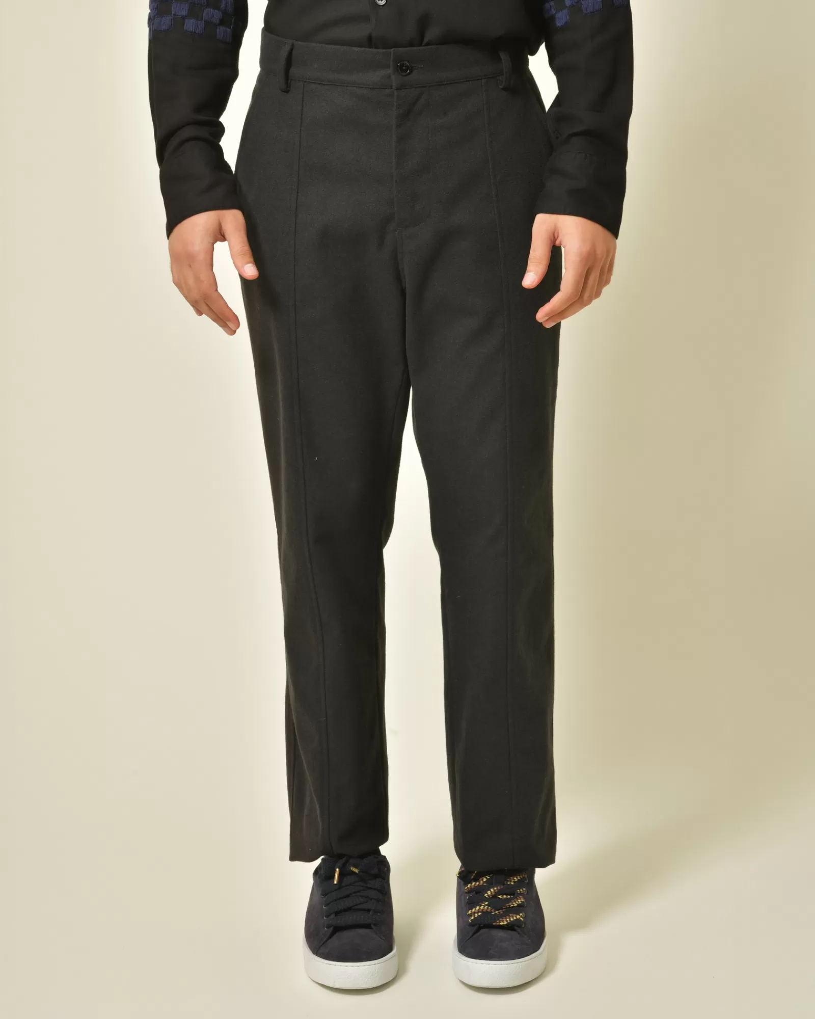La Piscine Paris Pantalon en coton mélangé à pinces Daniele Alessandrini Noir Sale