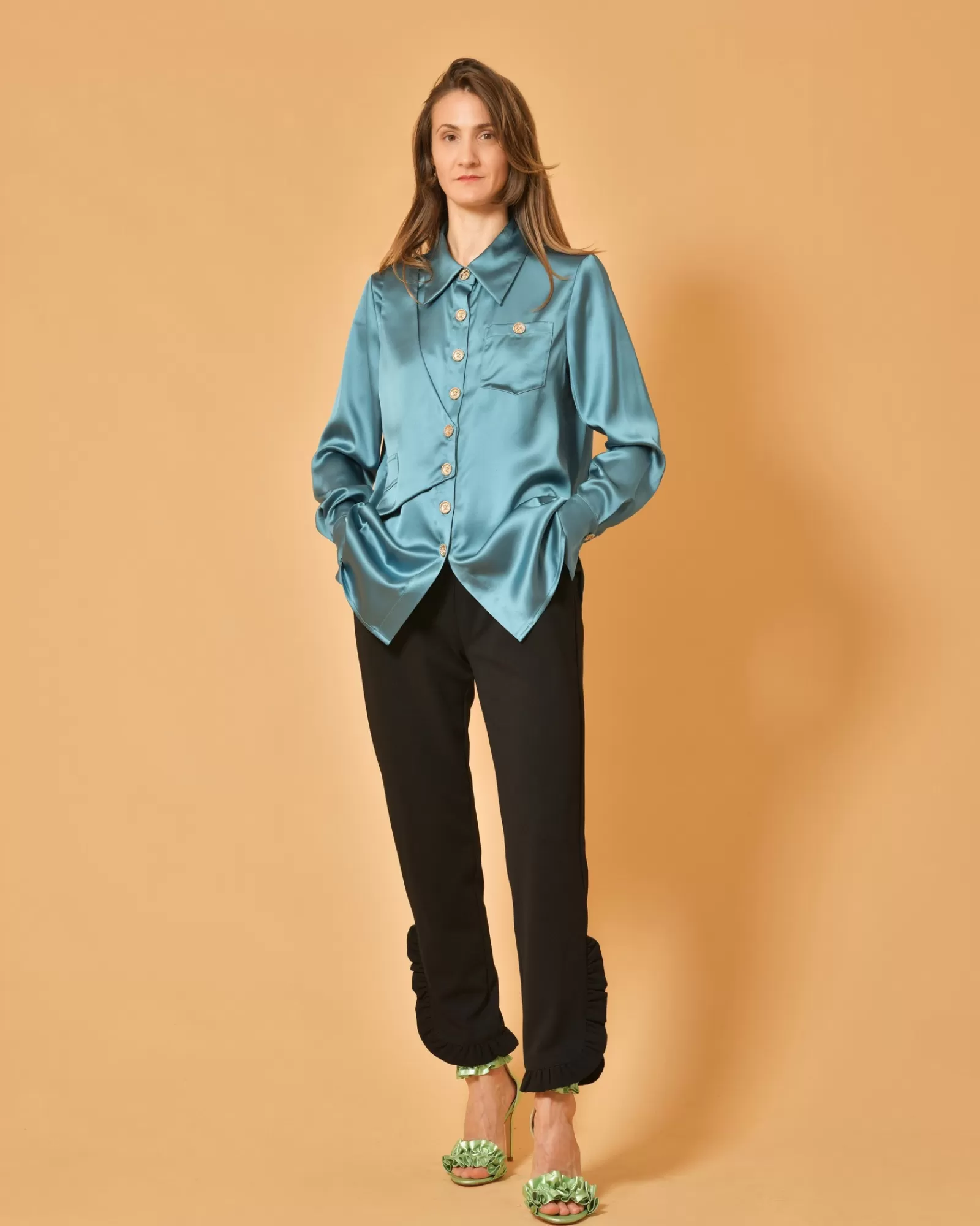 La Piscine Paris Pantalon en crêpe à volants Edward Achour Noir Sale
