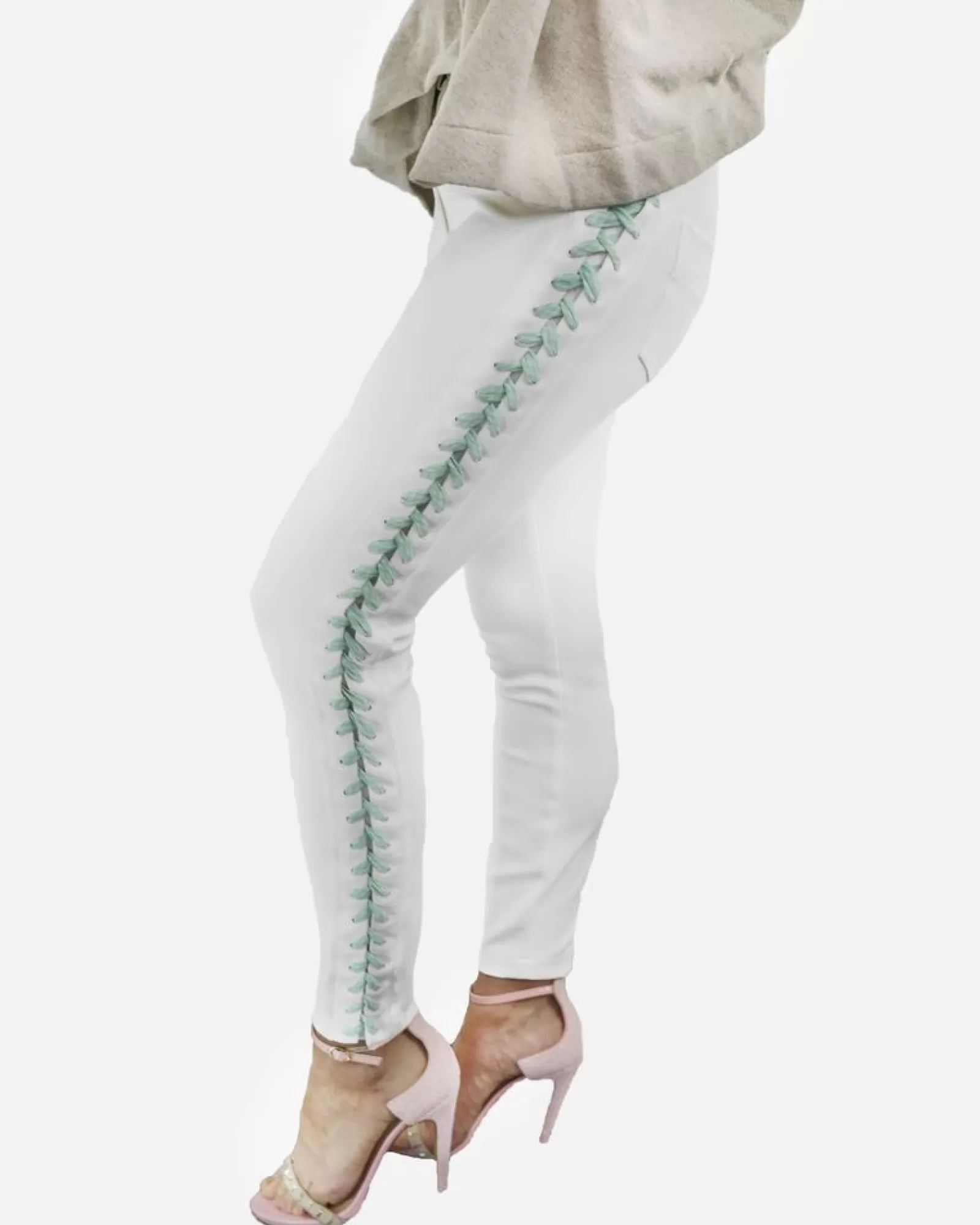 La Piscine Paris Pantalon en crêpes à laçage Elisabetta Franchi Blanc New