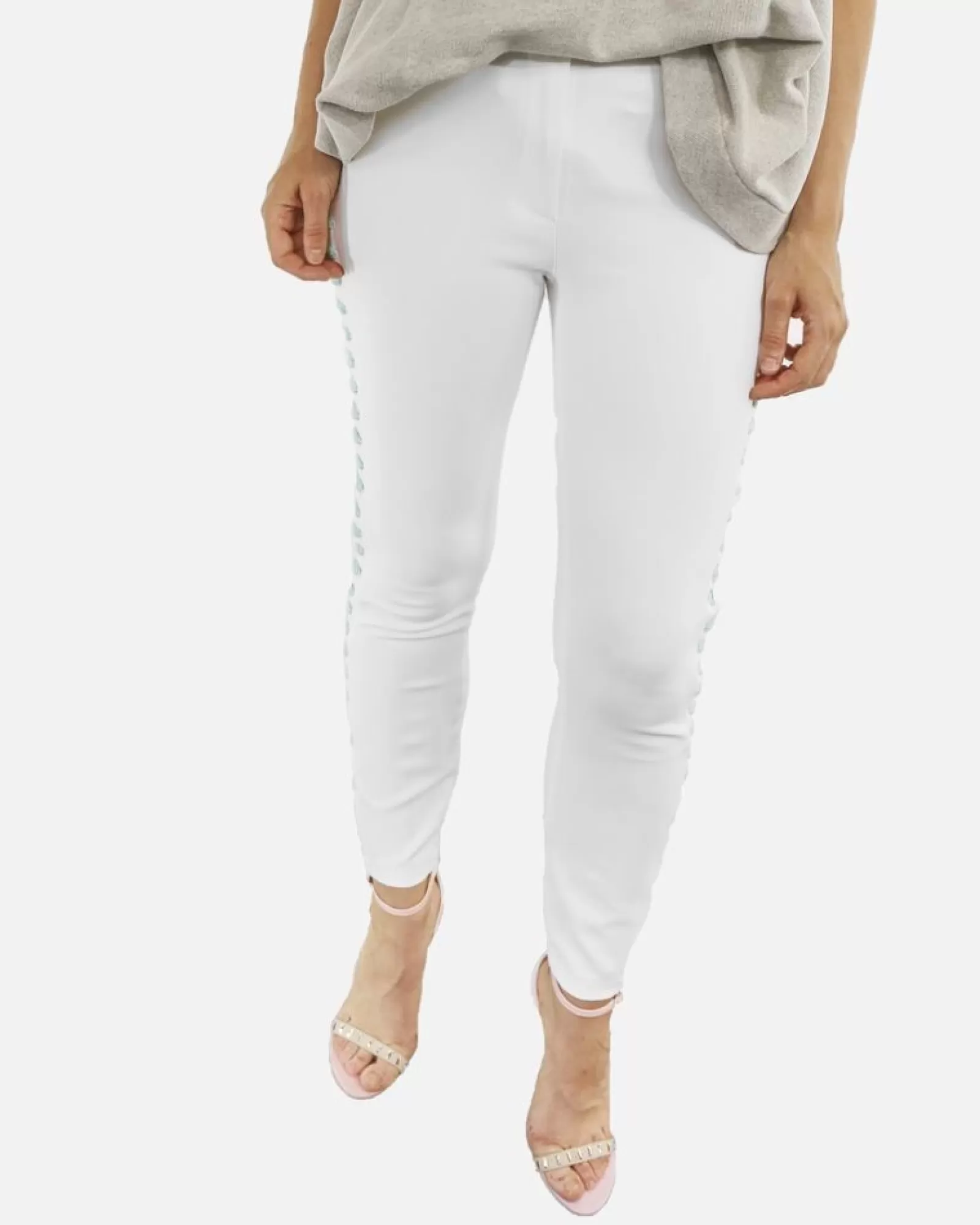 La Piscine Paris Pantalon en crêpes à laçage Elisabetta Franchi Blanc New