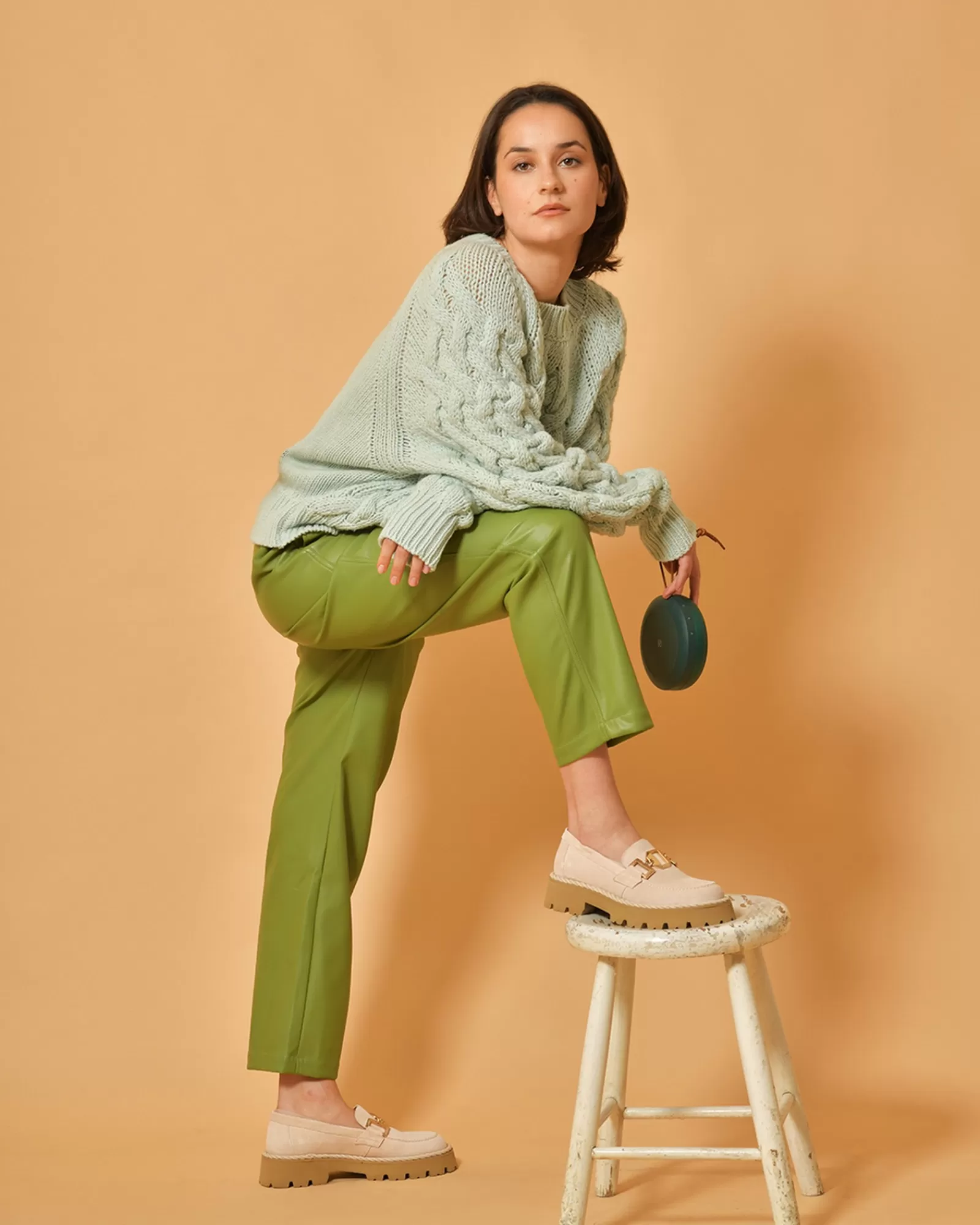 La Piscine Paris Pantalon en cuir synthétique Chloé Stora Vert Fashion