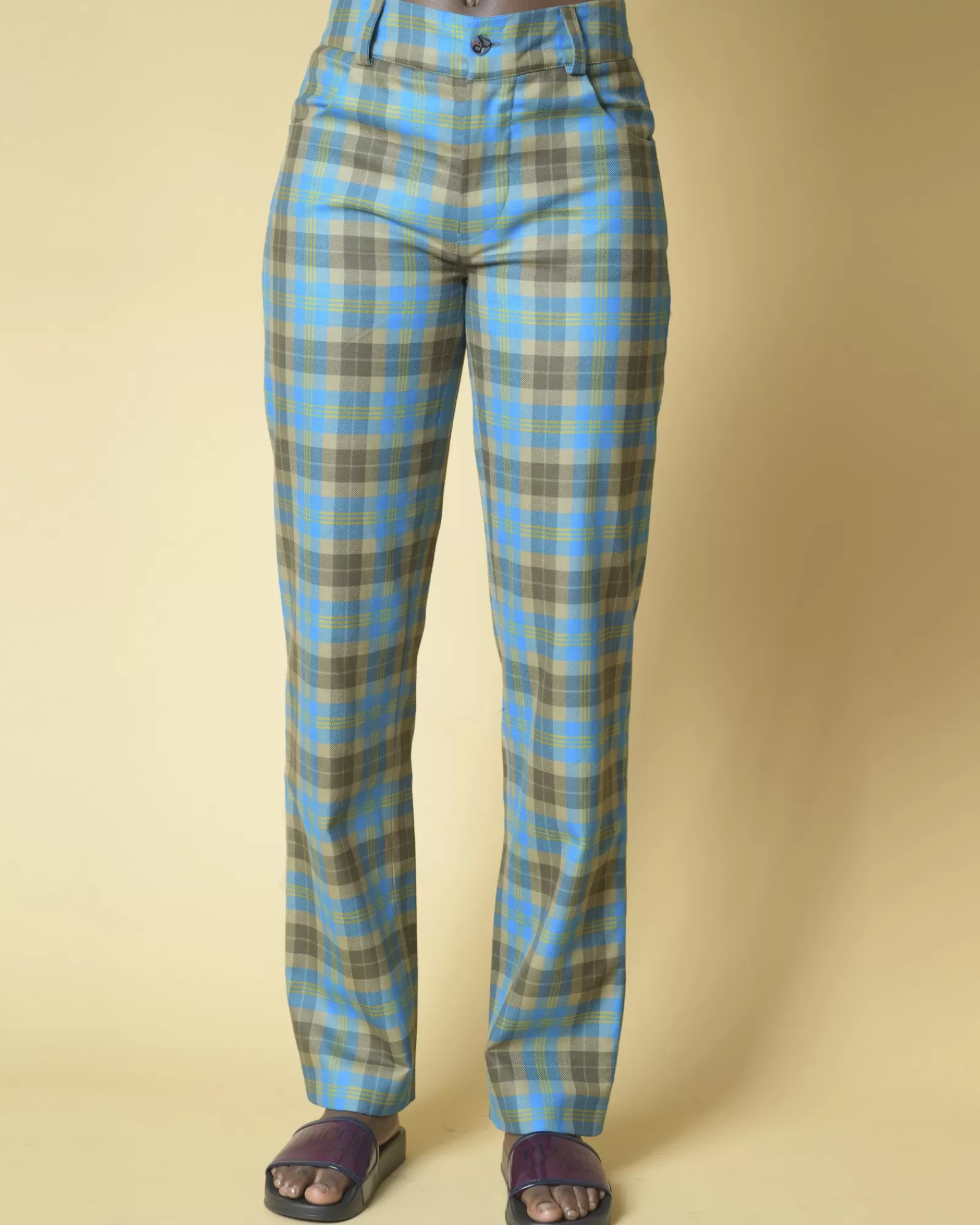La Piscine Paris Pantalon en laine à carreaux Roi du Lac Bleu Best Sale