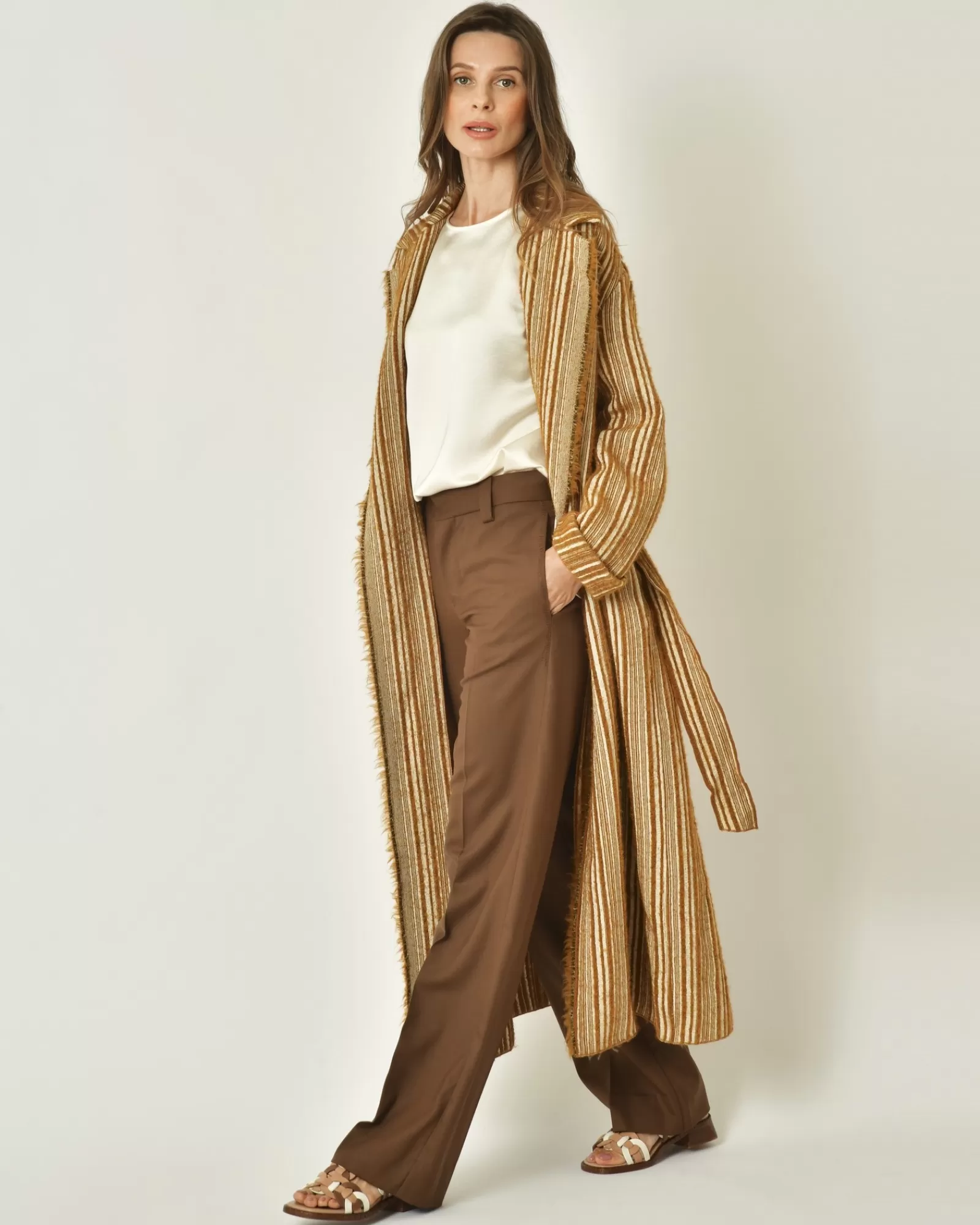 La Piscine Paris Pantalon en laine à coutures apparentes Malloni Marron Discount