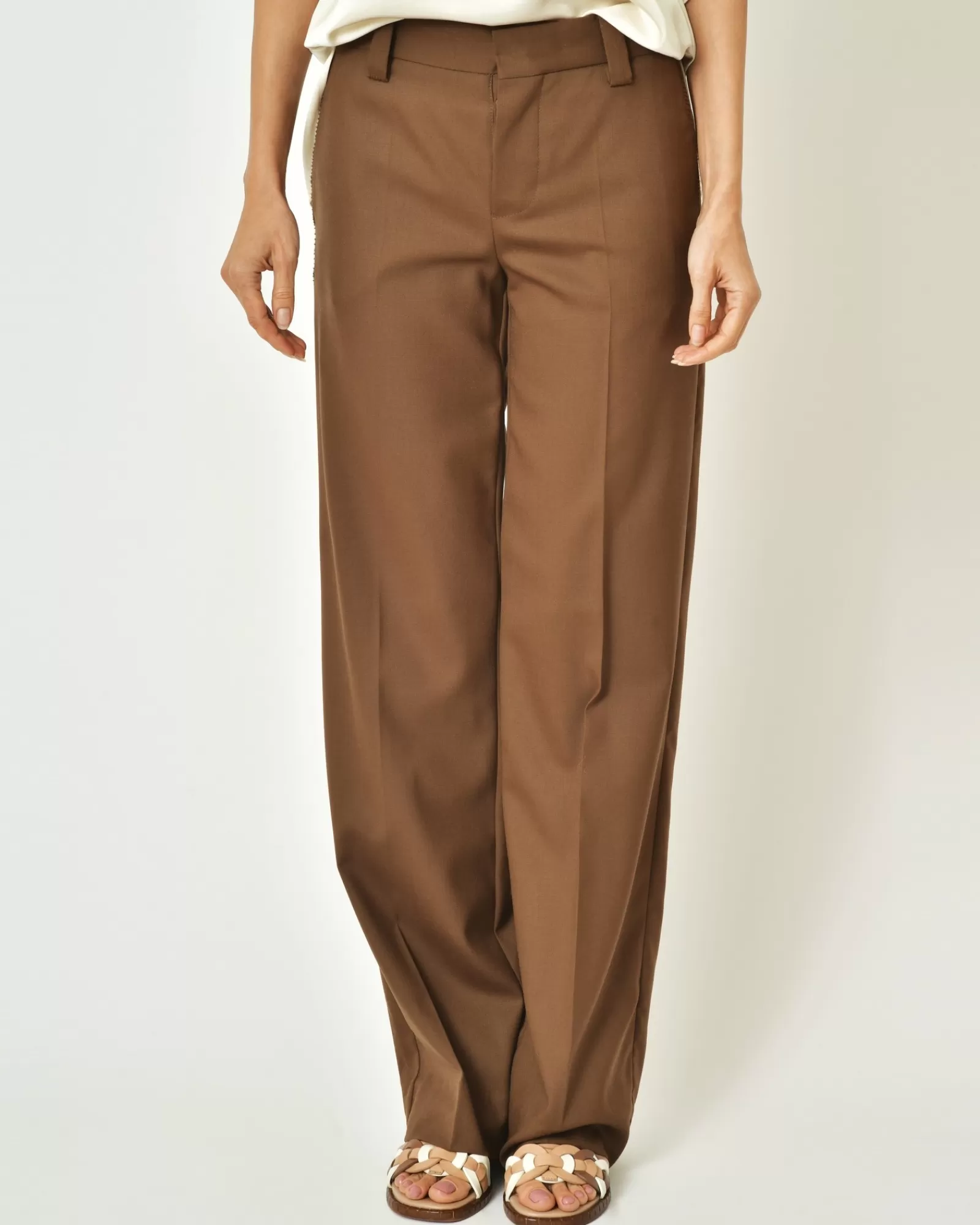 La Piscine Paris Pantalon en laine à coutures apparentes Malloni Marron Discount