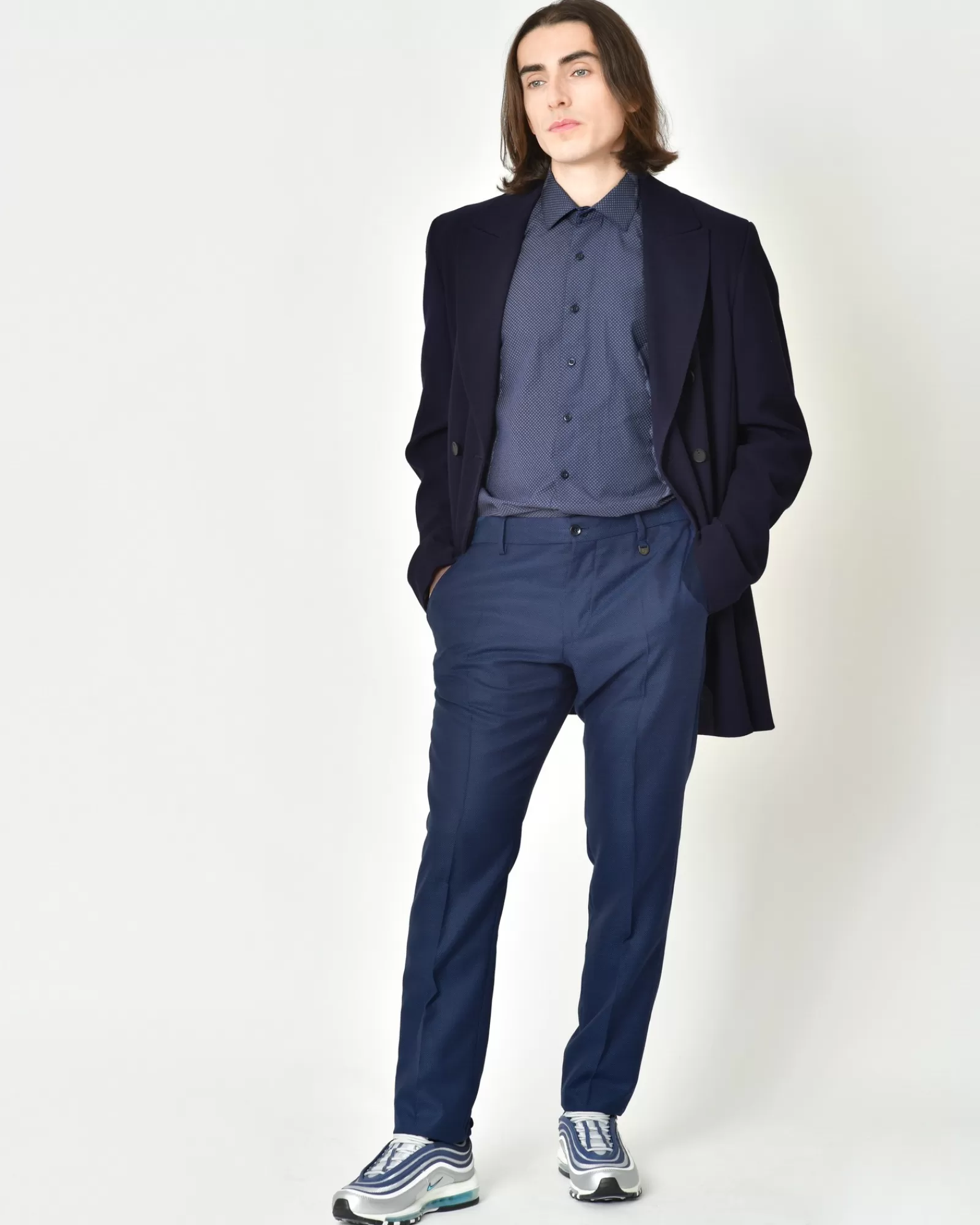 La Piscine Paris Pantalon en laine à imprimé Lords & Fools Bleu Sale