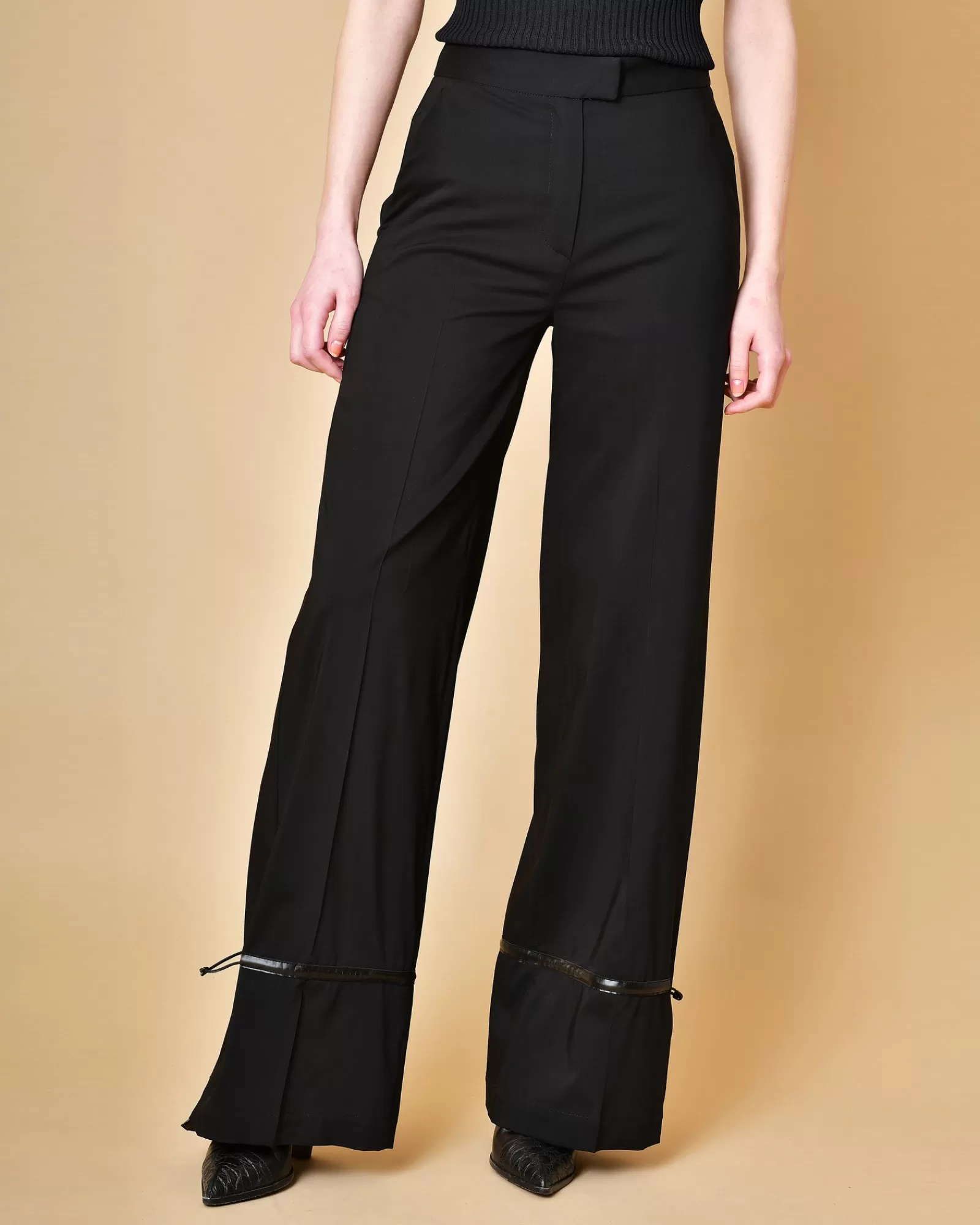 La Piscine Paris Pantalon en laine à ourlet réglable Malloni Noir Outlet