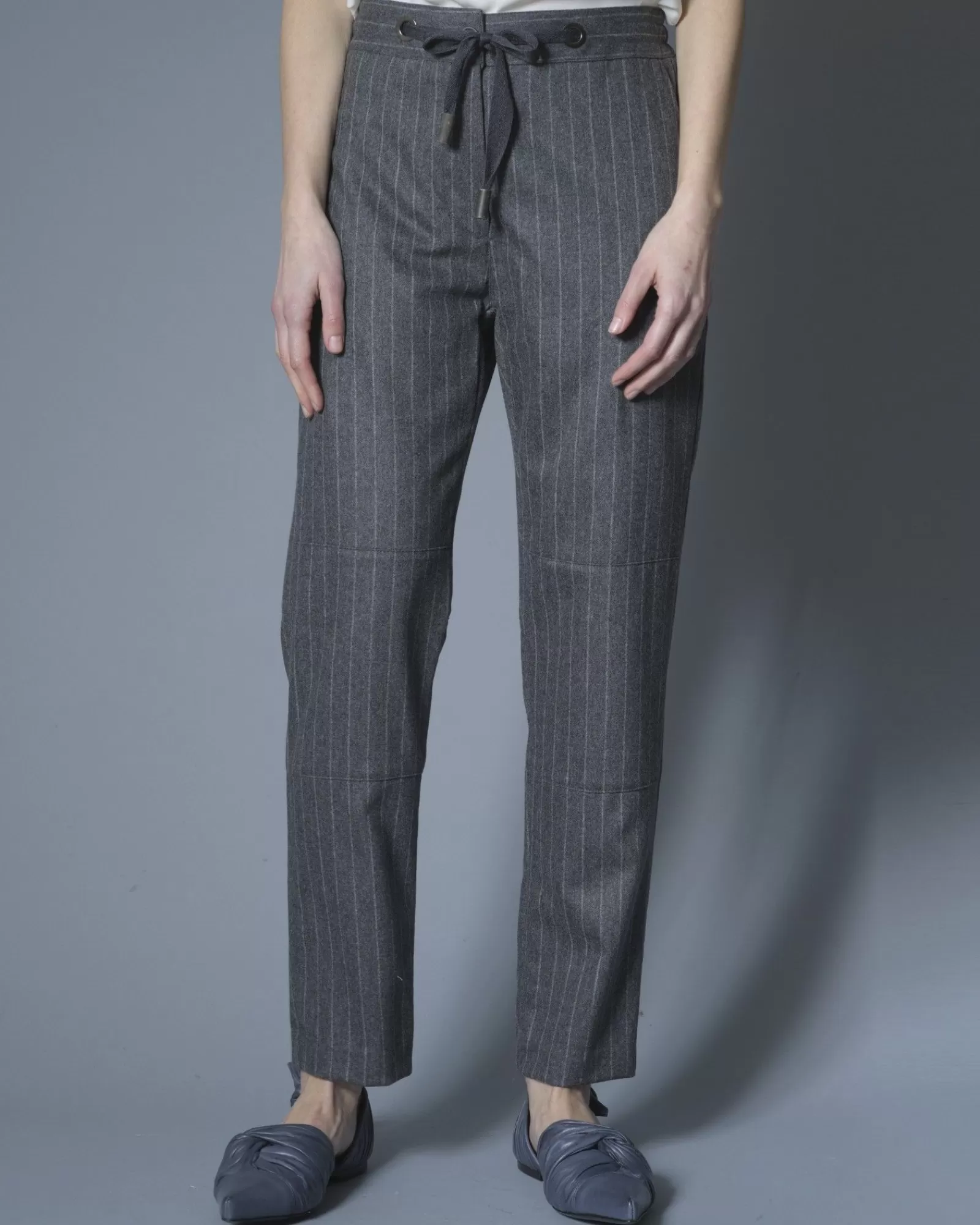 La Piscine Paris Pantalon en laine et cachemire à rayures Eleventy Gris Outlet