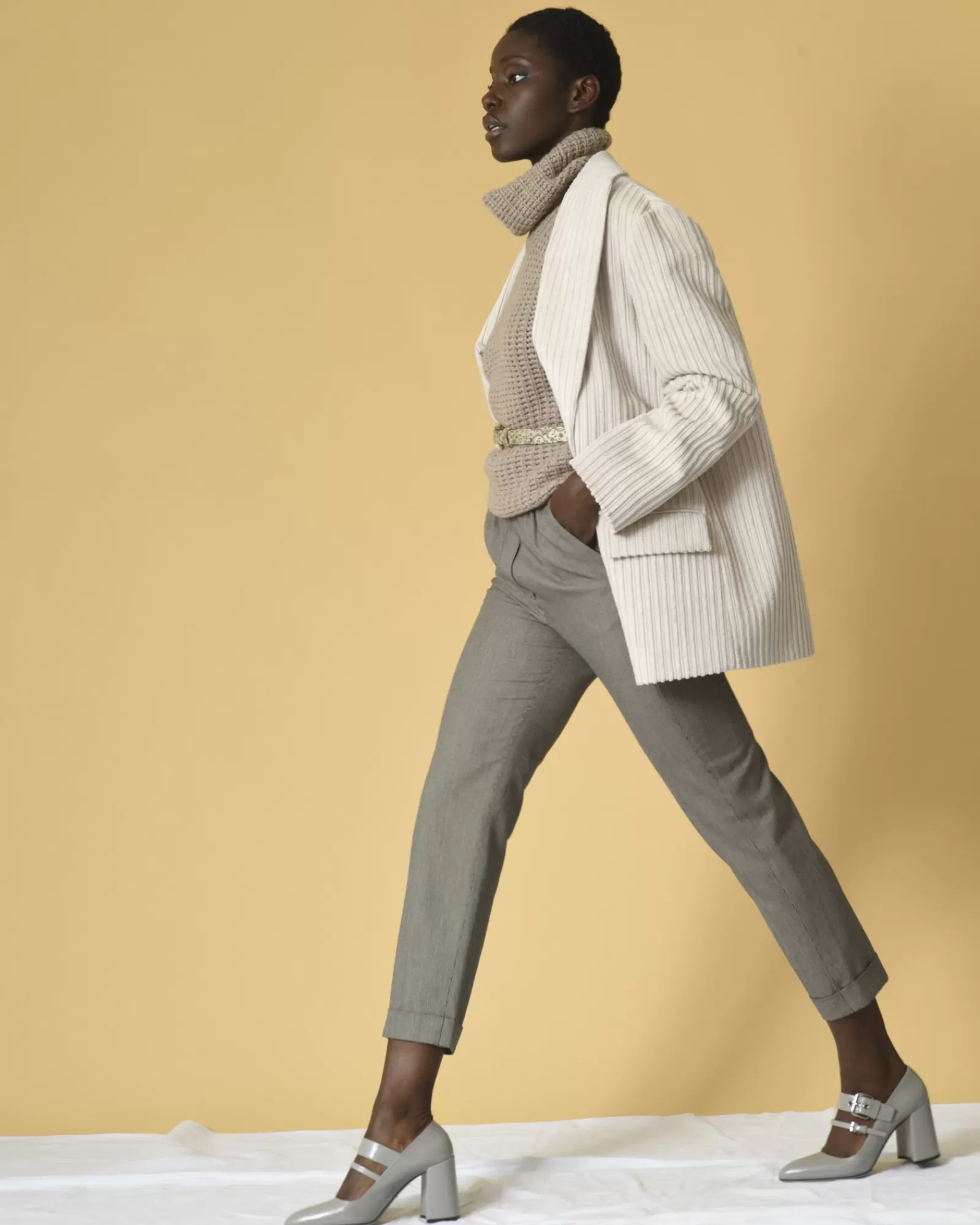 La Piscine Paris Pantalon en laine et coton à imprimé pied-de-poule Diega Taupe Shop