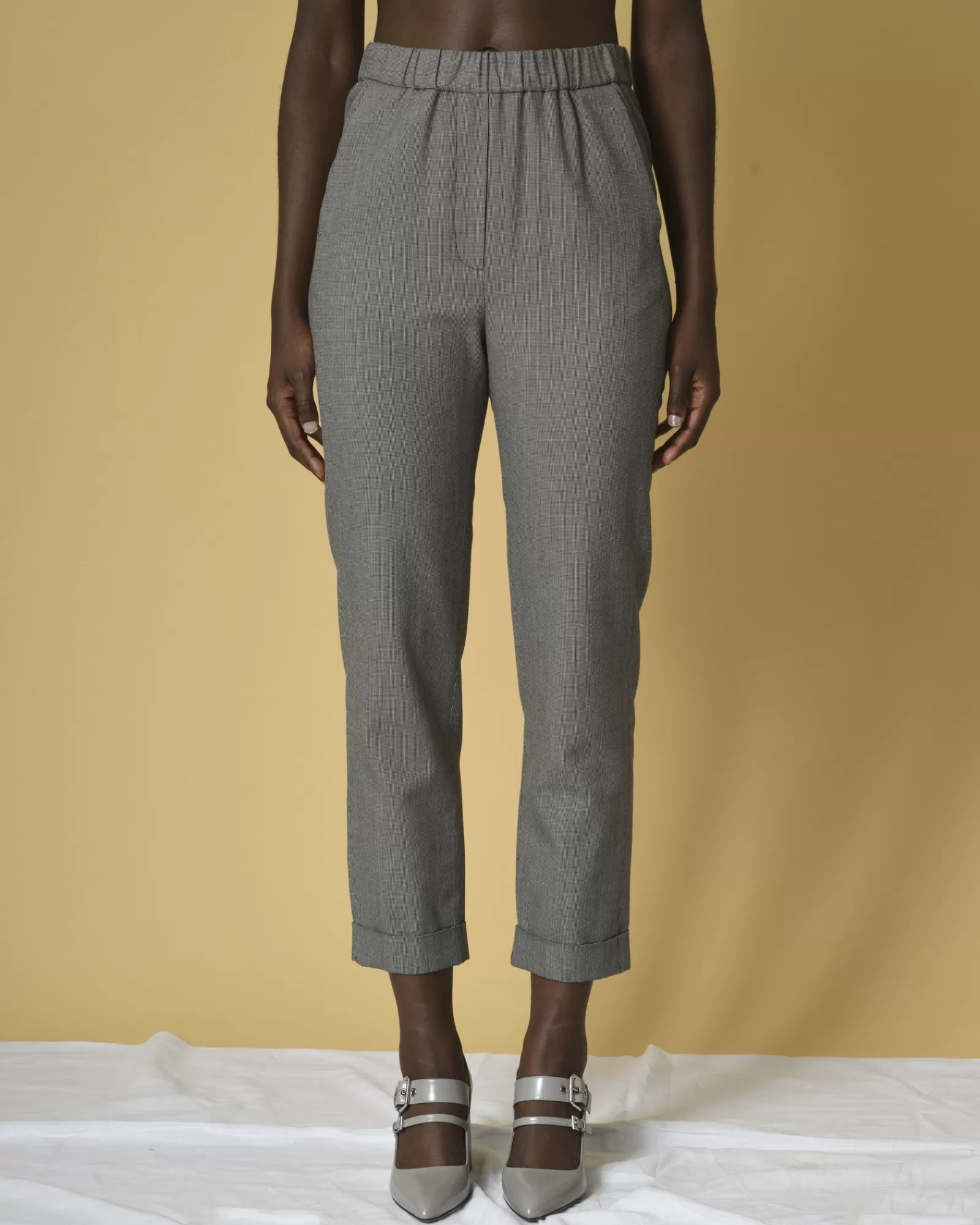 La Piscine Paris Pantalon en laine et coton à imprimé pied-de-poule Diega Taupe Shop