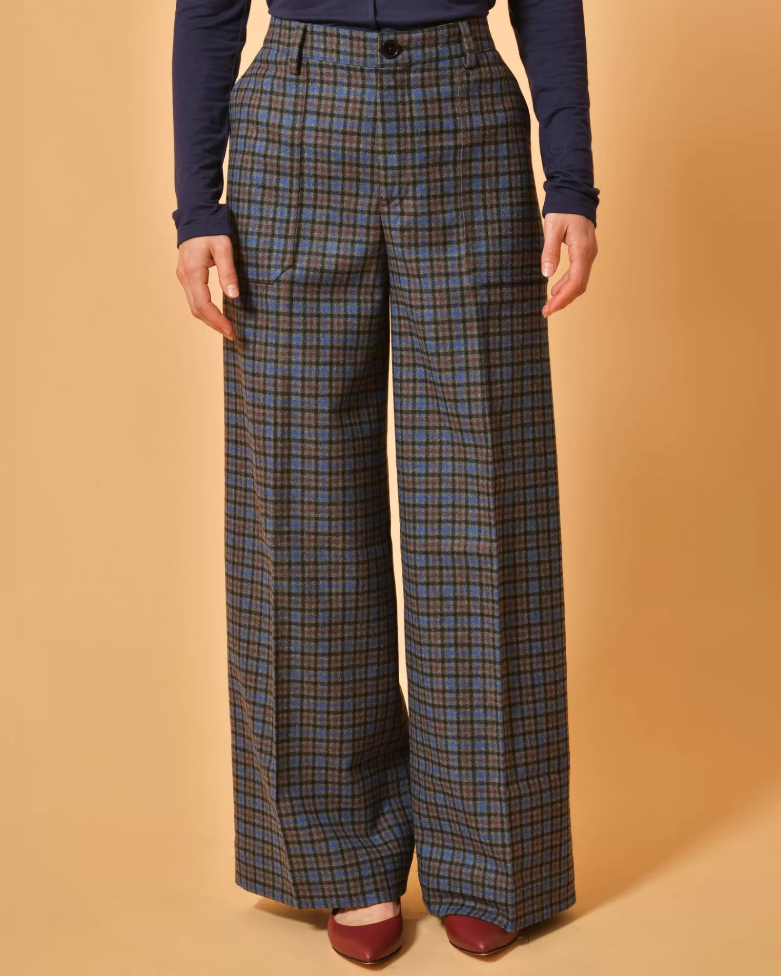 La Piscine Paris Pantalon en laine mélangée à carreaux Chloé Stora Bleu Shop