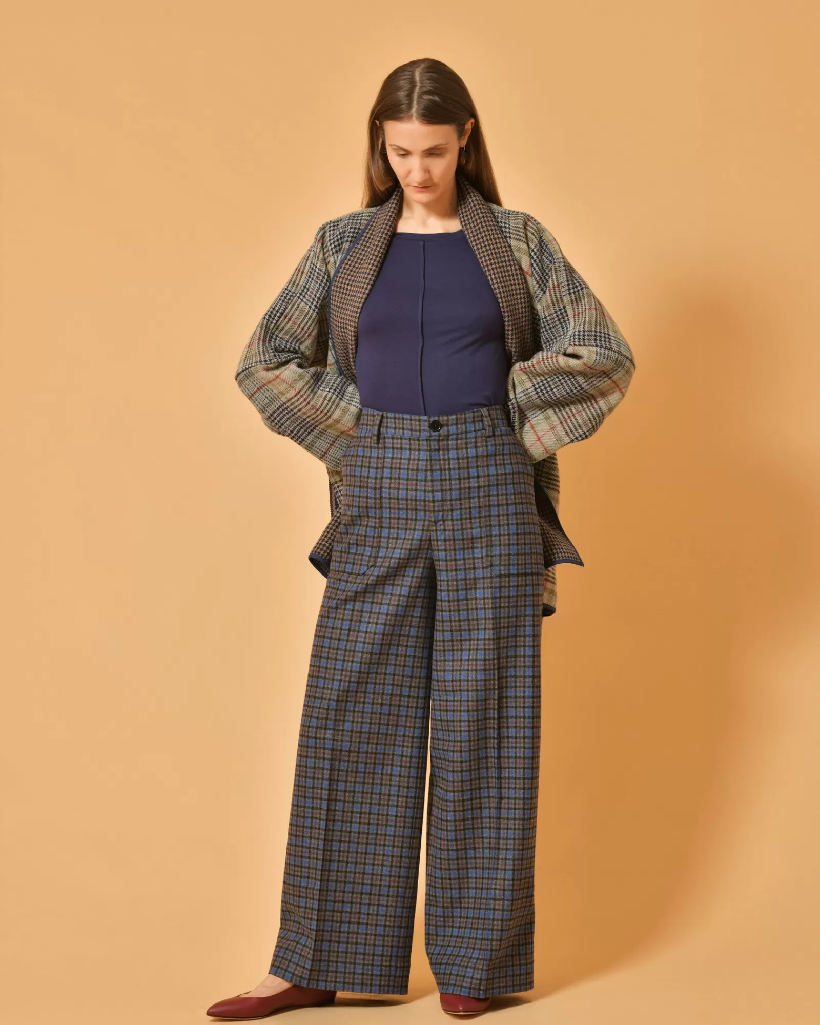La Piscine Paris Pantalon en laine mélangée à carreaux Chloé Stora Bleu Shop