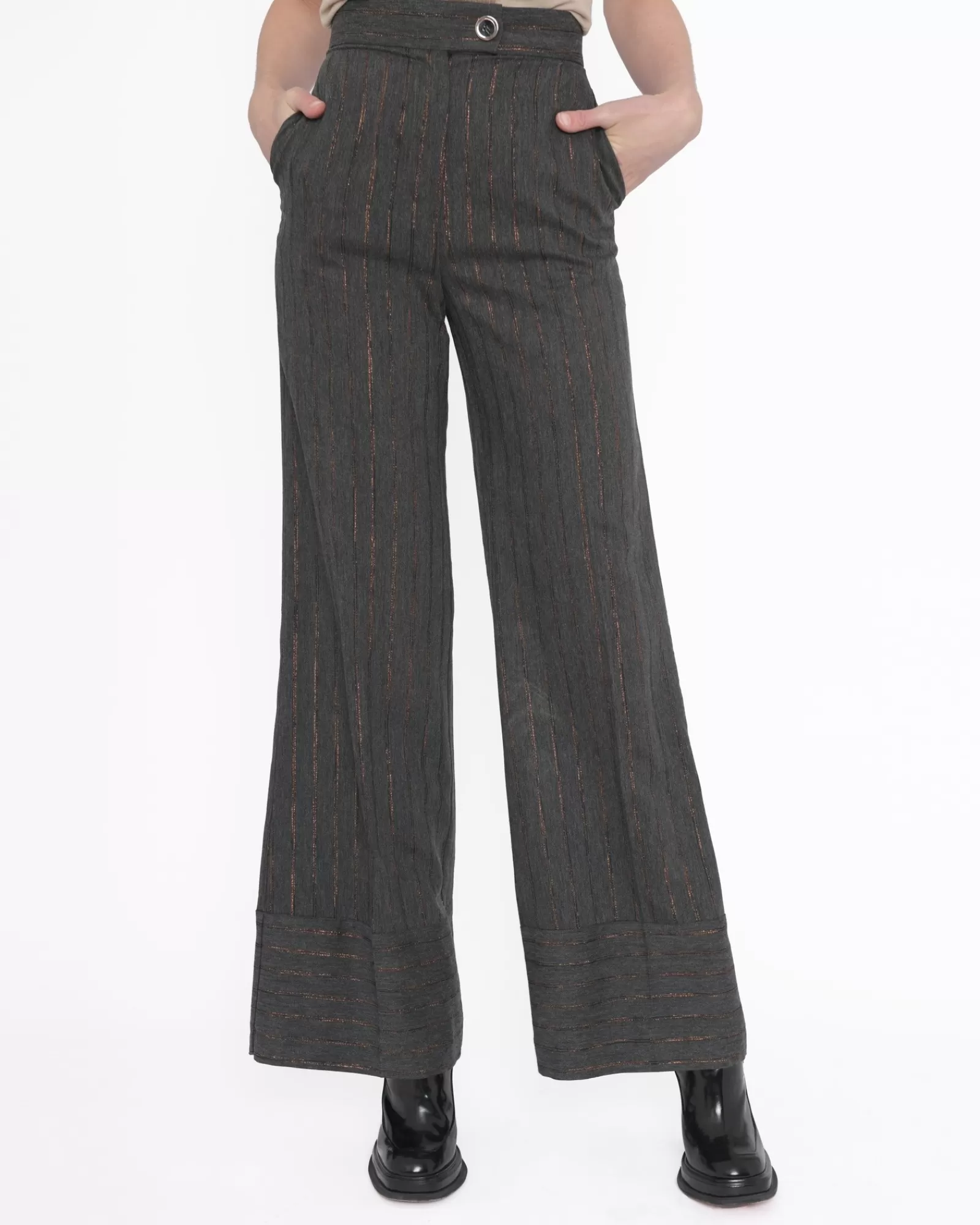 La Piscine Paris Pantalon en laine mélangée avec de fines rayures de lurex cuivré Space Simona Corsellini Gris Outlet
