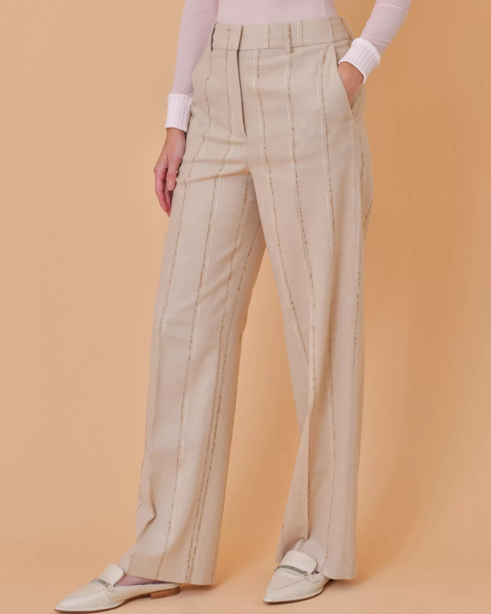 La Piscine Paris Pantalon en laine vierge avec des rayures Peserico Beige Fashion