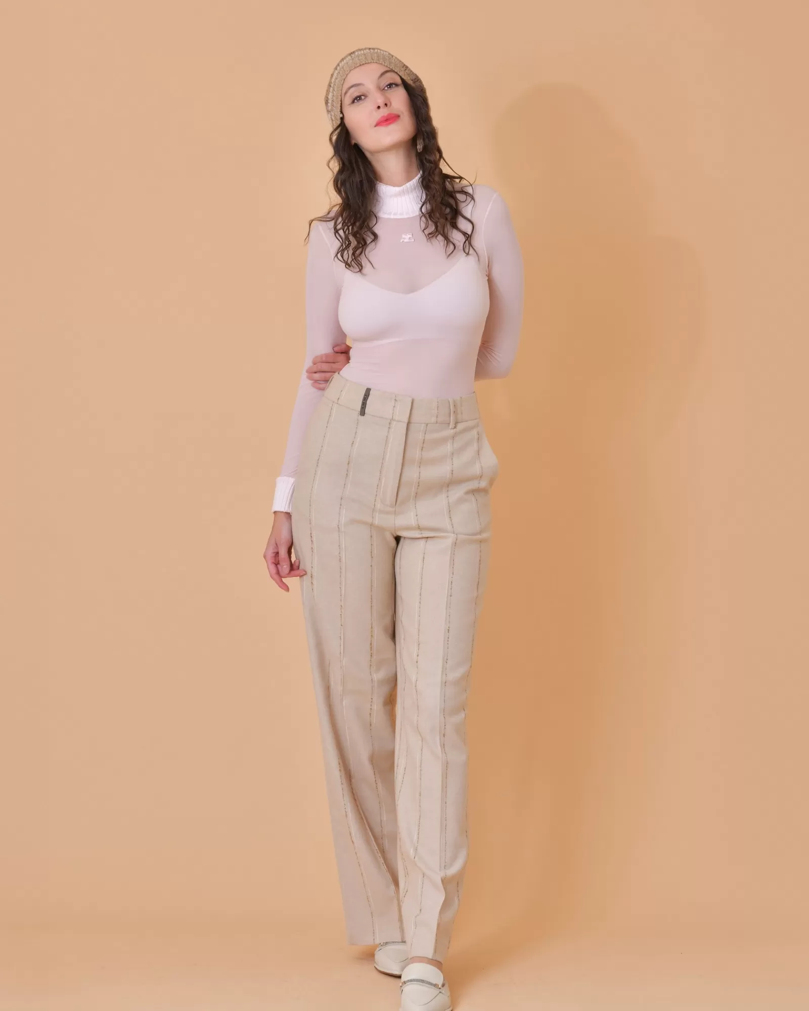 La Piscine Paris Pantalon en laine vierge avec des rayures Peserico Beige Fashion