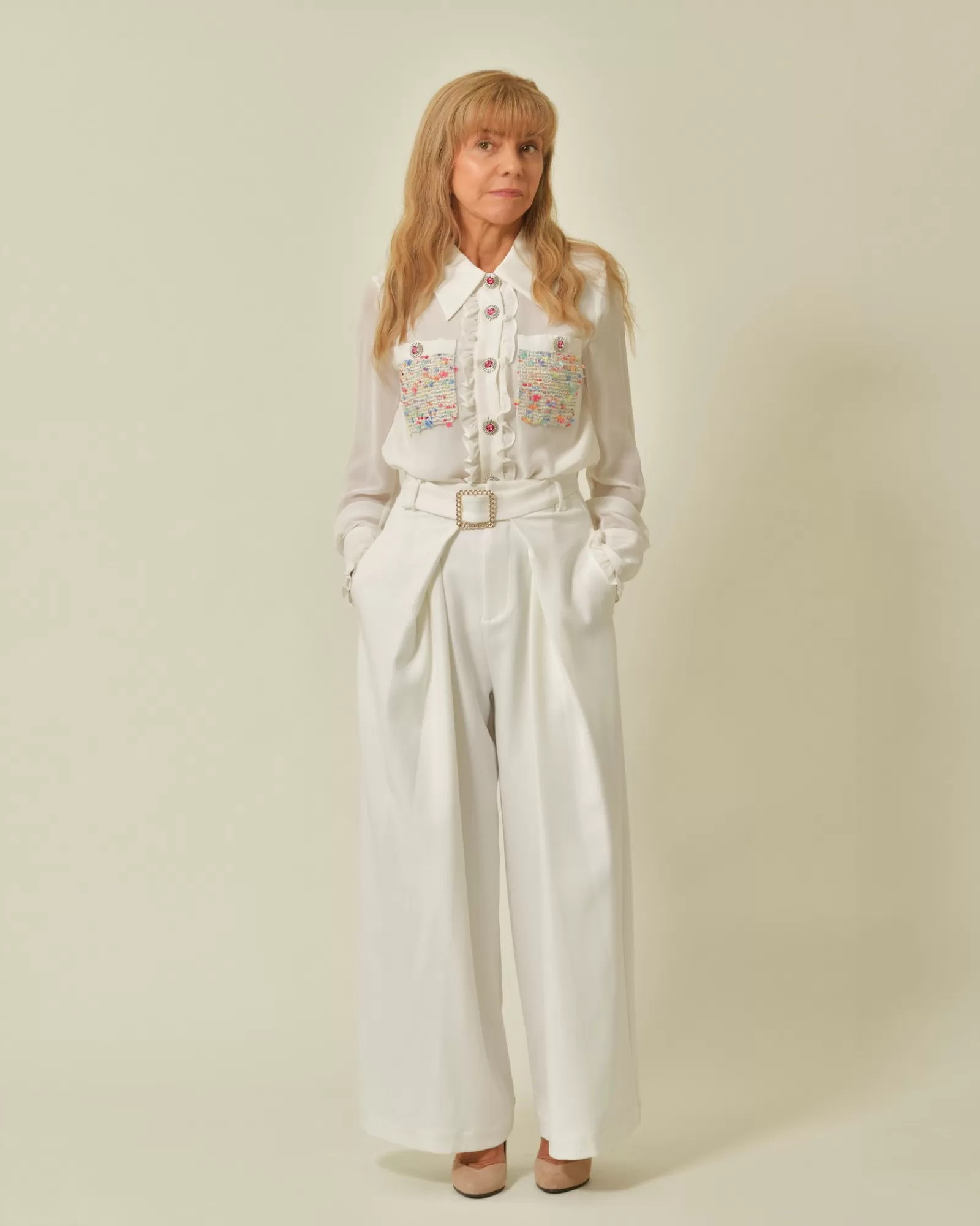 La Piscine Paris Pantalon en serge à ceinture Edward Achour Blanc Cheap