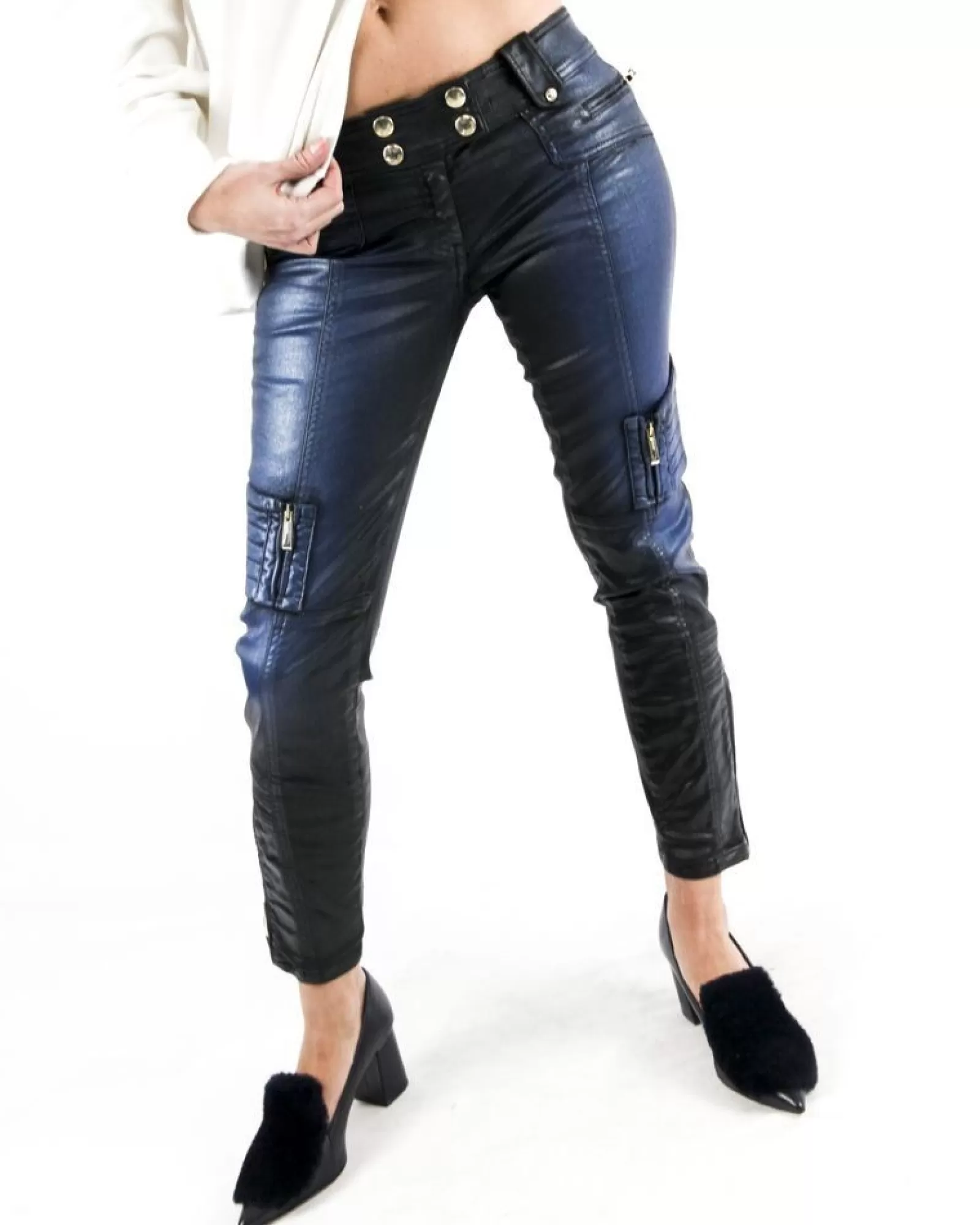 La Piscine Paris Pantalon en simili huilé Just Cavalli Bleu New