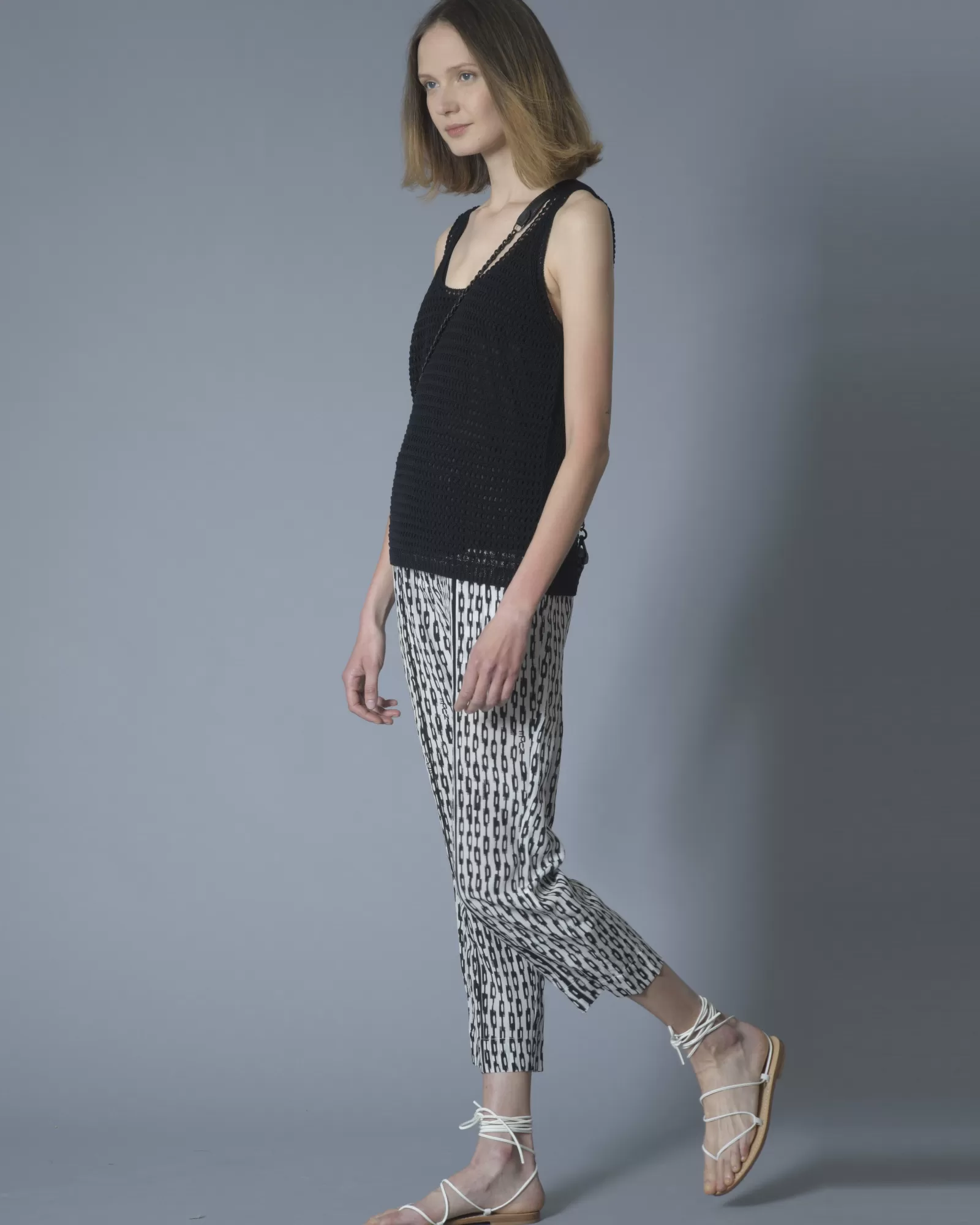 La Piscine Paris Pantalon en soie à imprimé en chaîne Nude Blanc Store