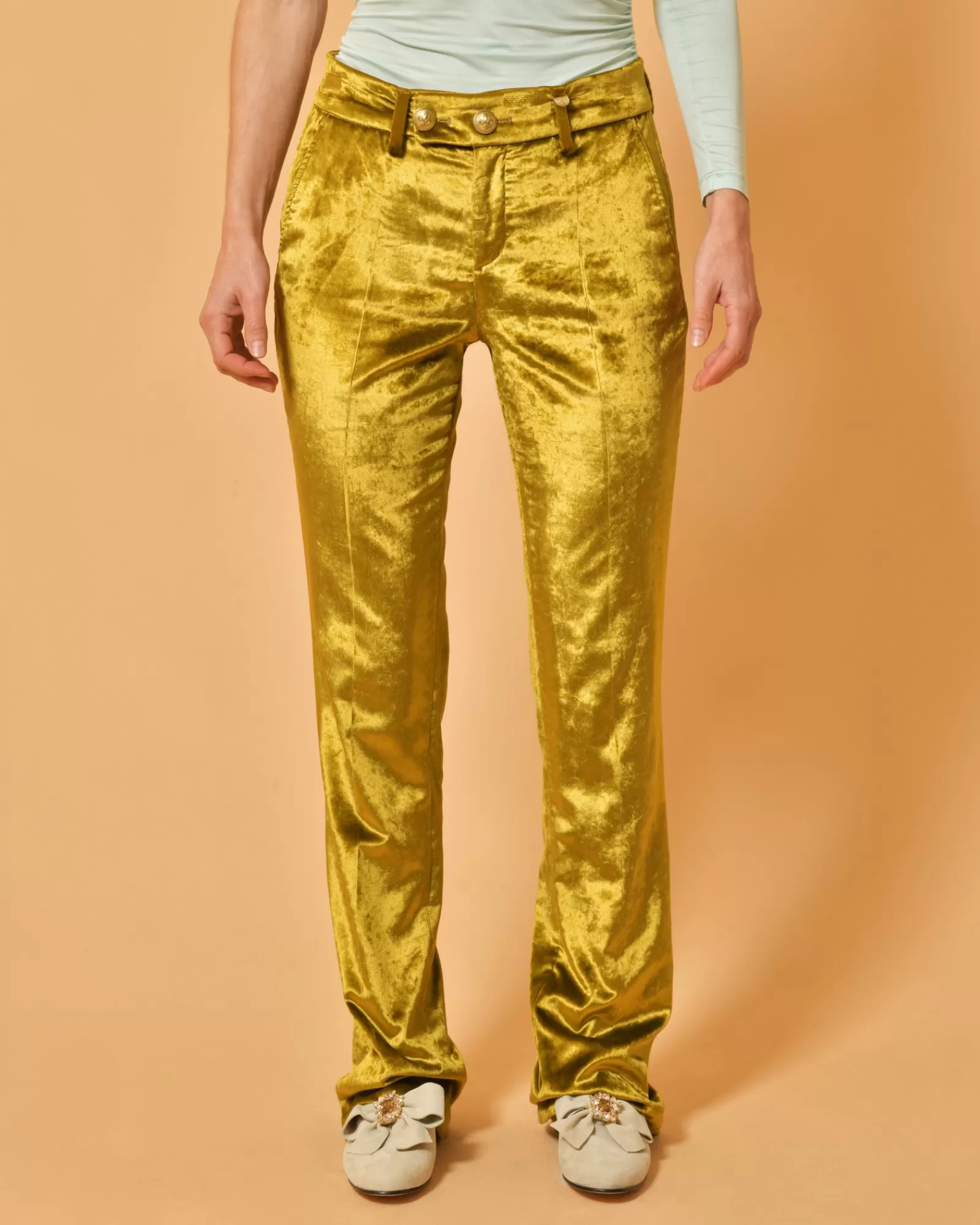 La Piscine Paris Pantalon en velours à boutons s Lords & Fools Doré Cheap