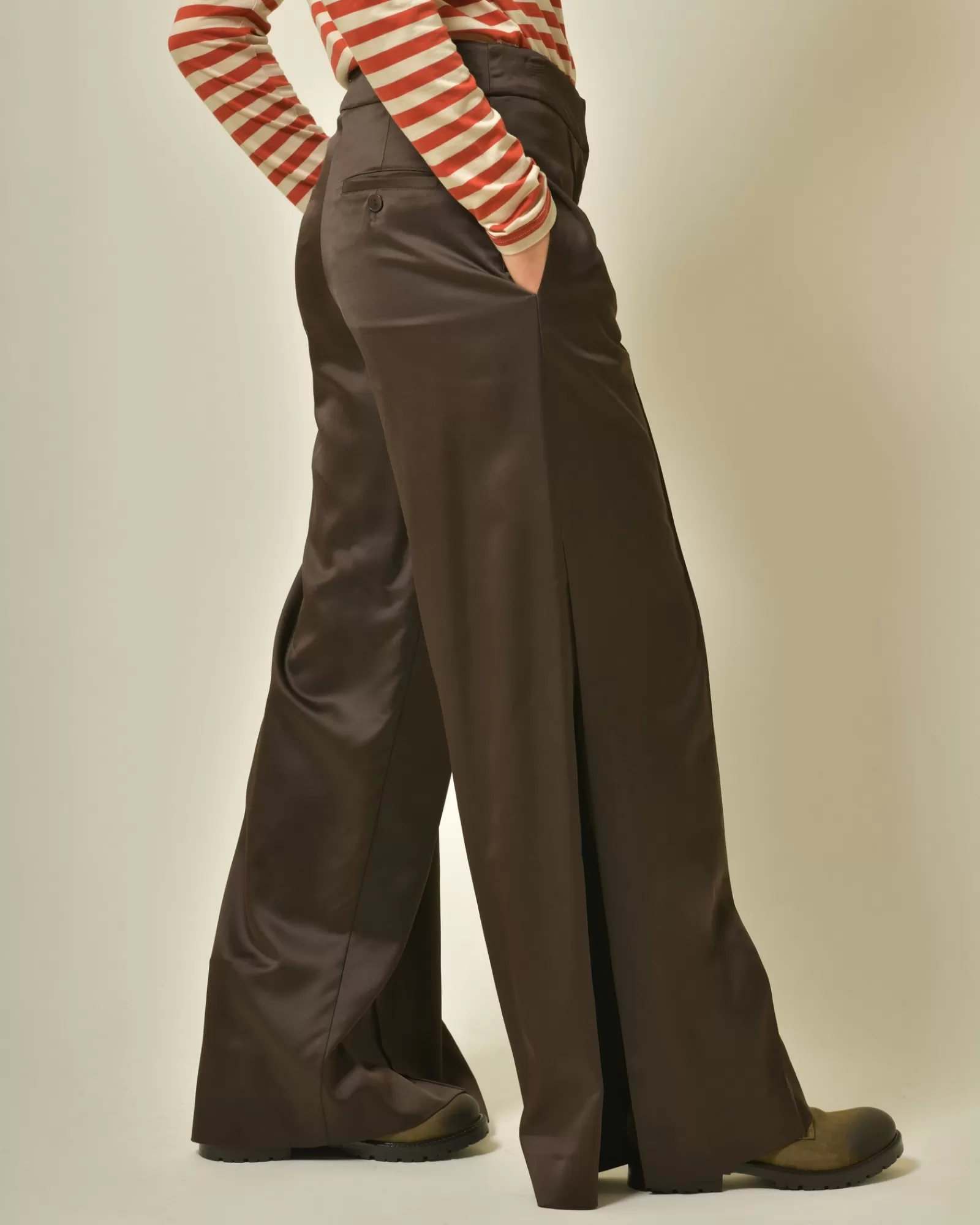 La Piscine Paris Pantalon en viscose et laine Malloni Marron New