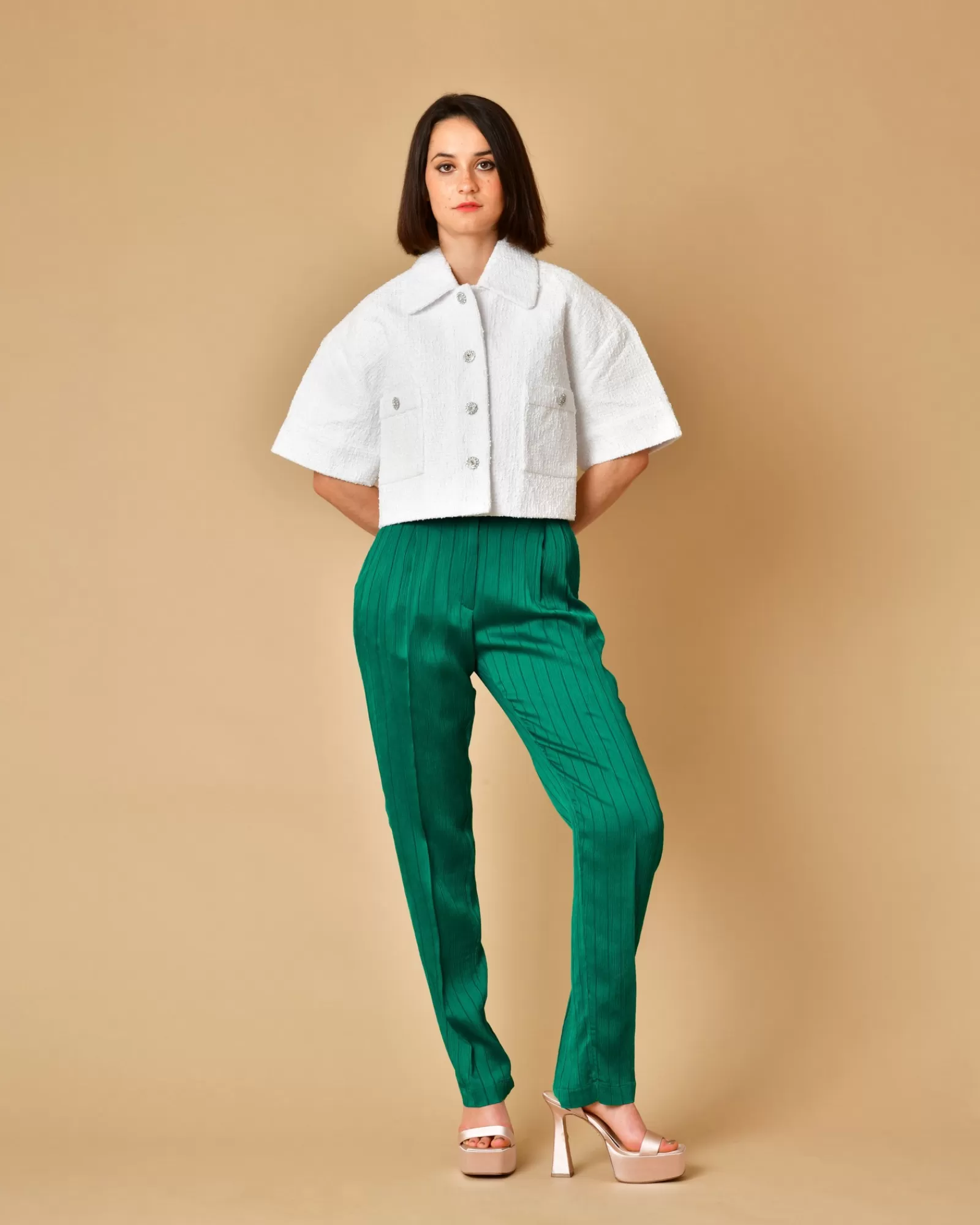 La Piscine Paris Pantalon en viscose et soie à tissu plissé Forte Forte Vert Sale