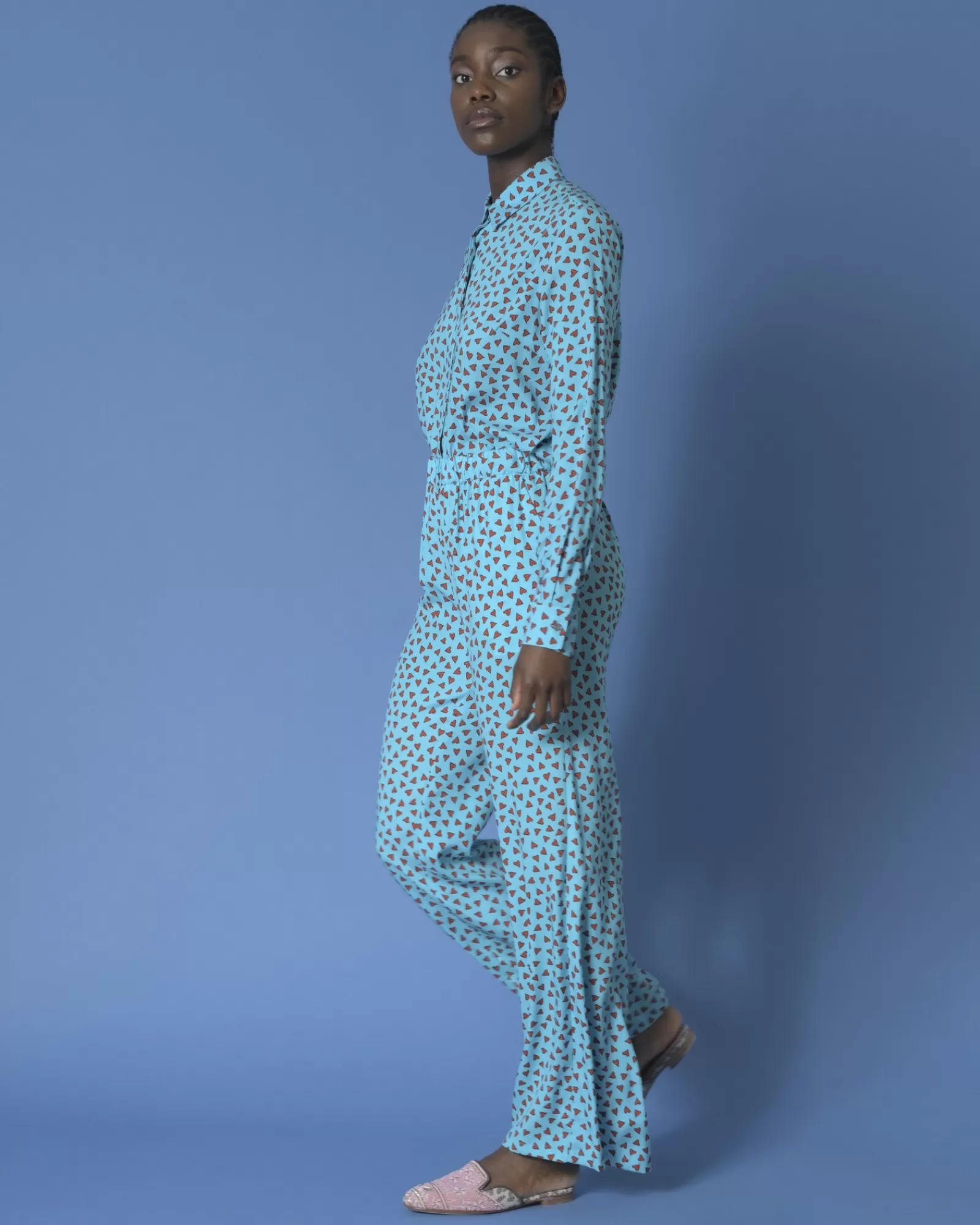 La Piscine Paris Pantalon imprimé en soie P.A.R.O.S.H Bleu Hot