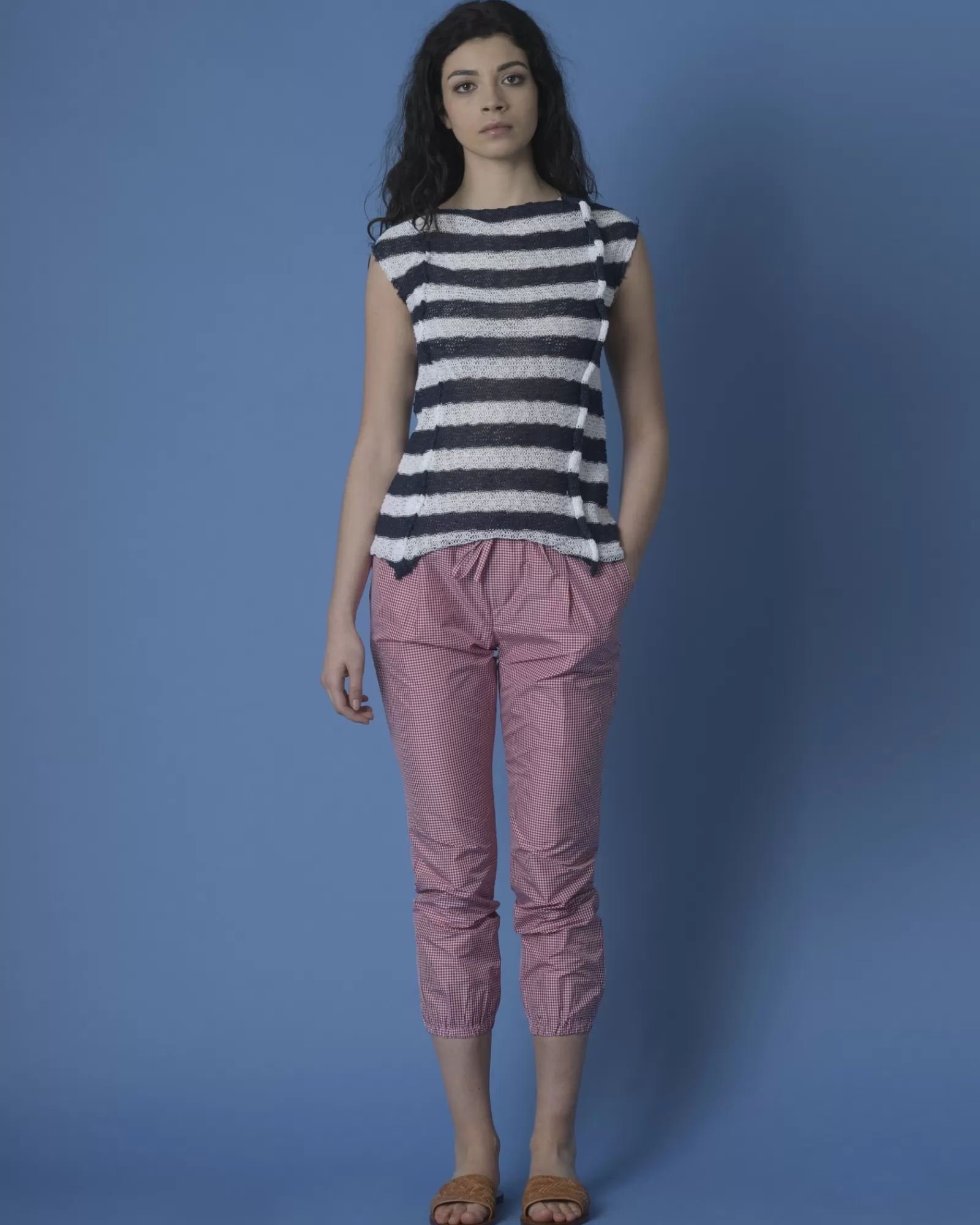 La Piscine Paris Pantalon imprimé vichy True NYC Rouge Sale