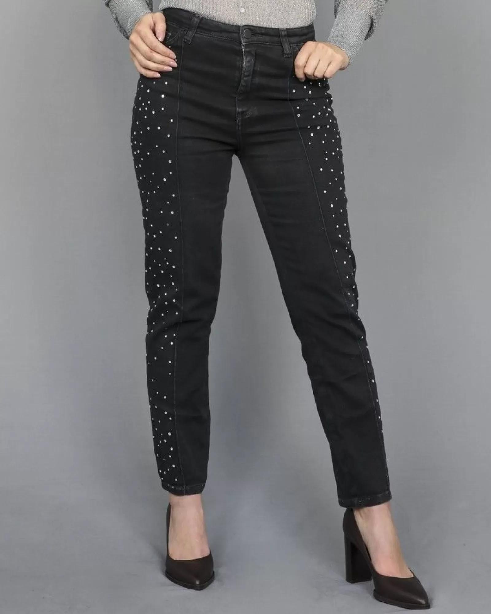 La Piscine Paris Pantalon jean agrémenté de strass Space Simona Corsellini Gris Clearance
