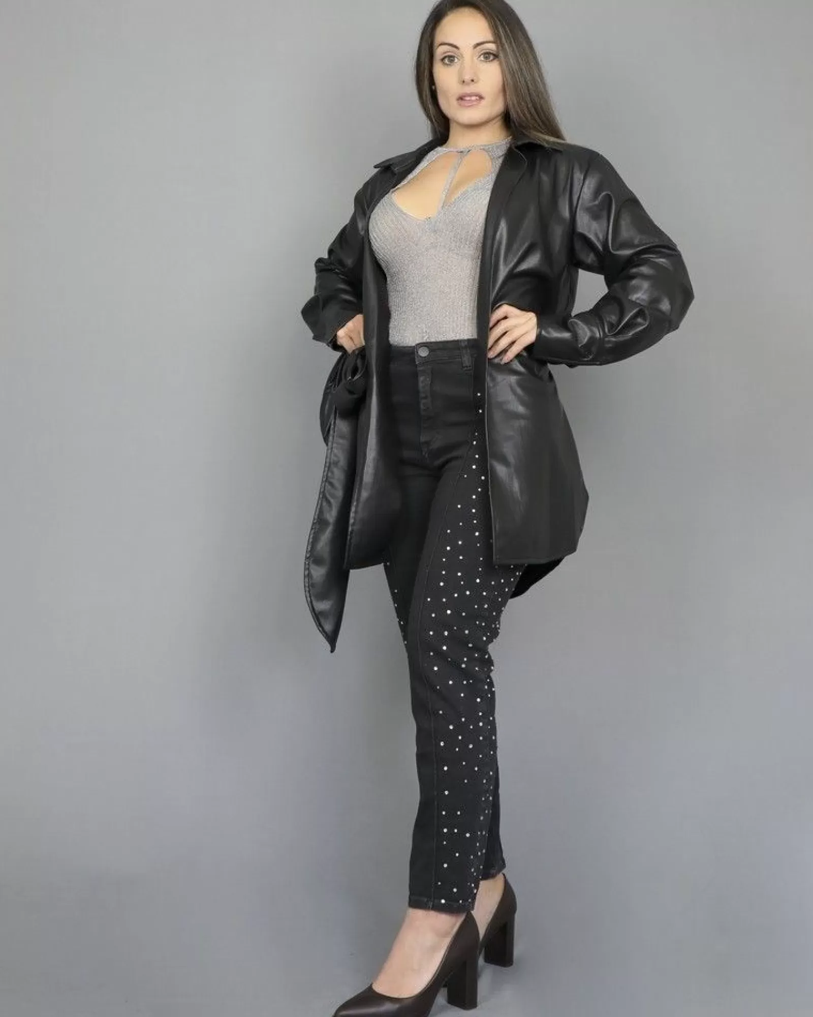 La Piscine Paris Pantalon jean agrémenté de strass Space Simona Corsellini Gris Clearance