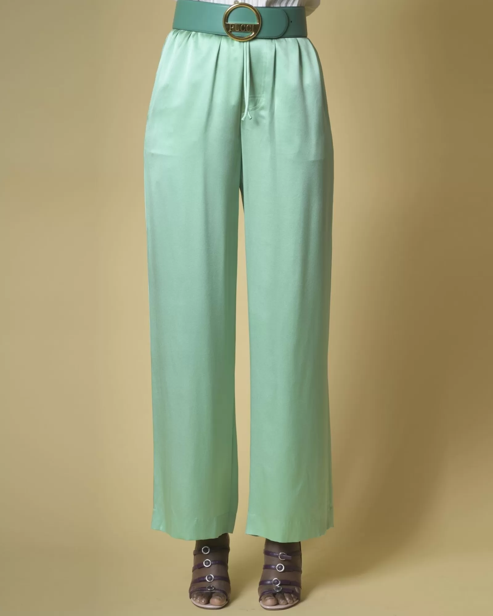 La Piscine Paris Pantalon large en satin de soie e Vince Vert Sale
