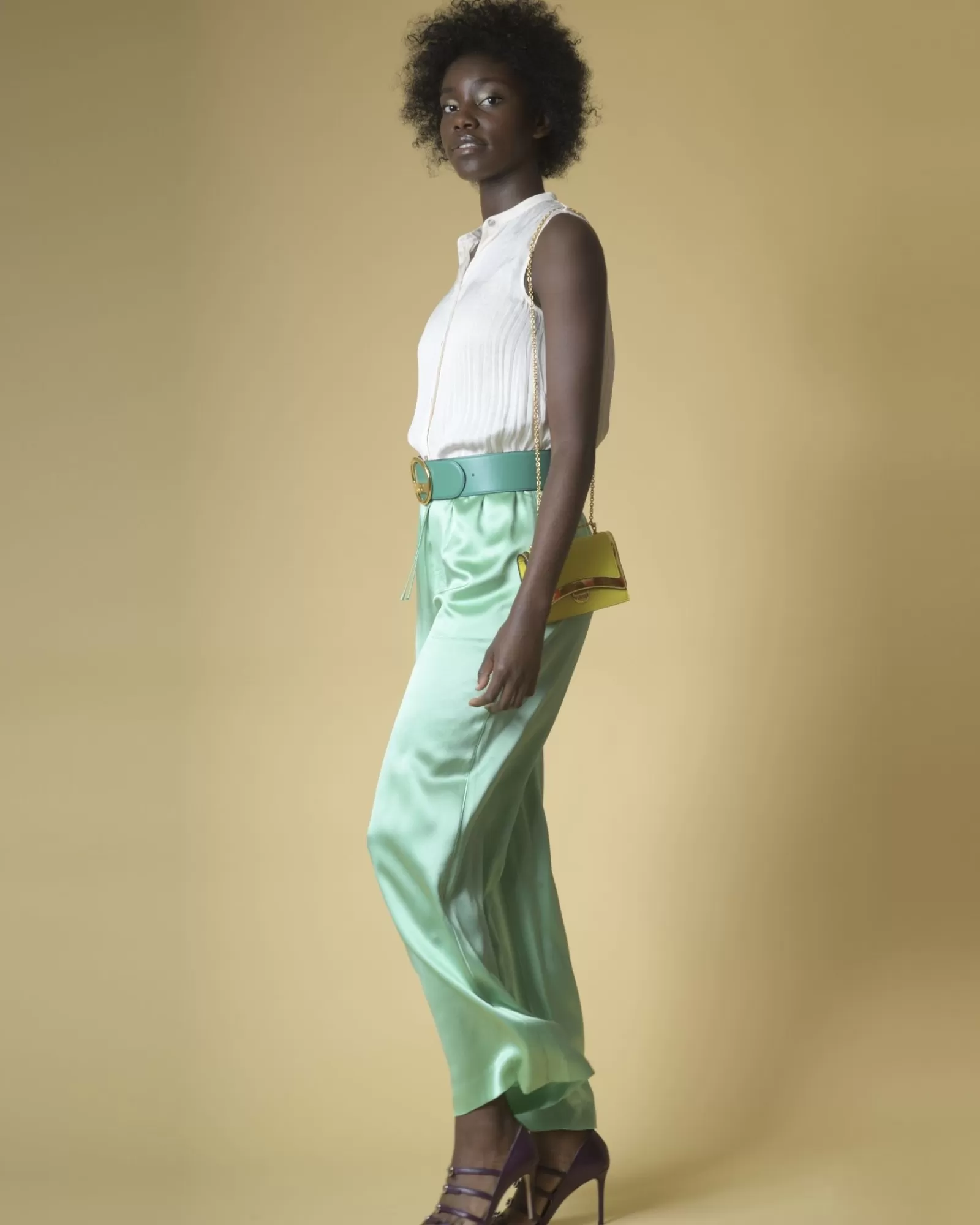 La Piscine Paris Pantalon large en satin de soie e Vince Vert Sale