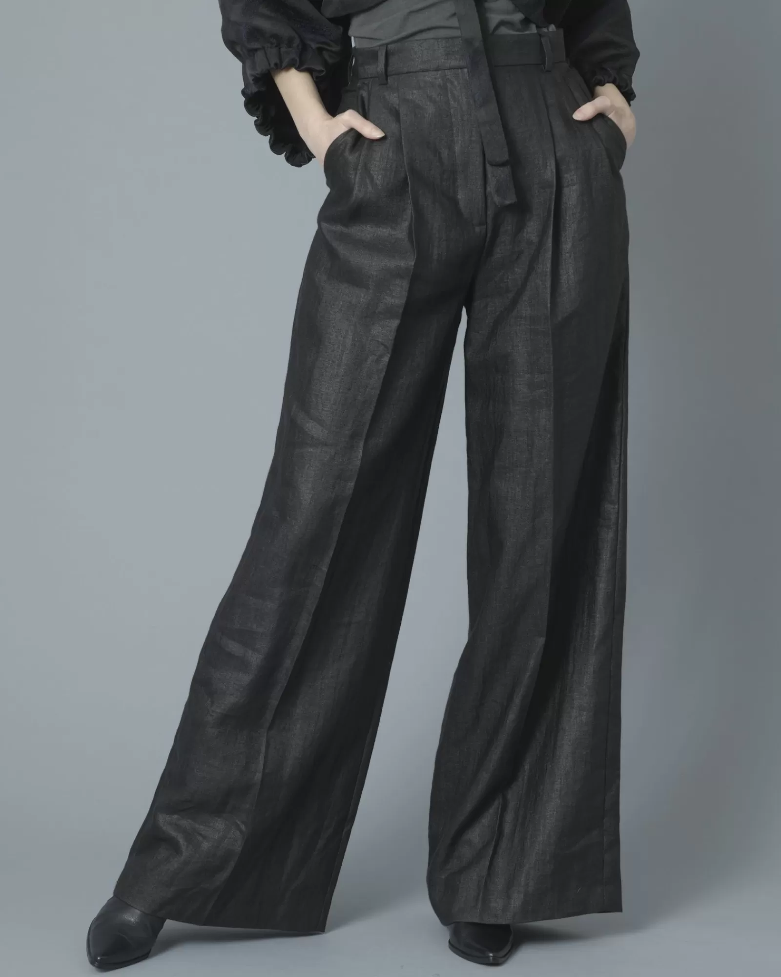 La Piscine Paris Pantalon large en serge de lin mélangé Joseph Noir New