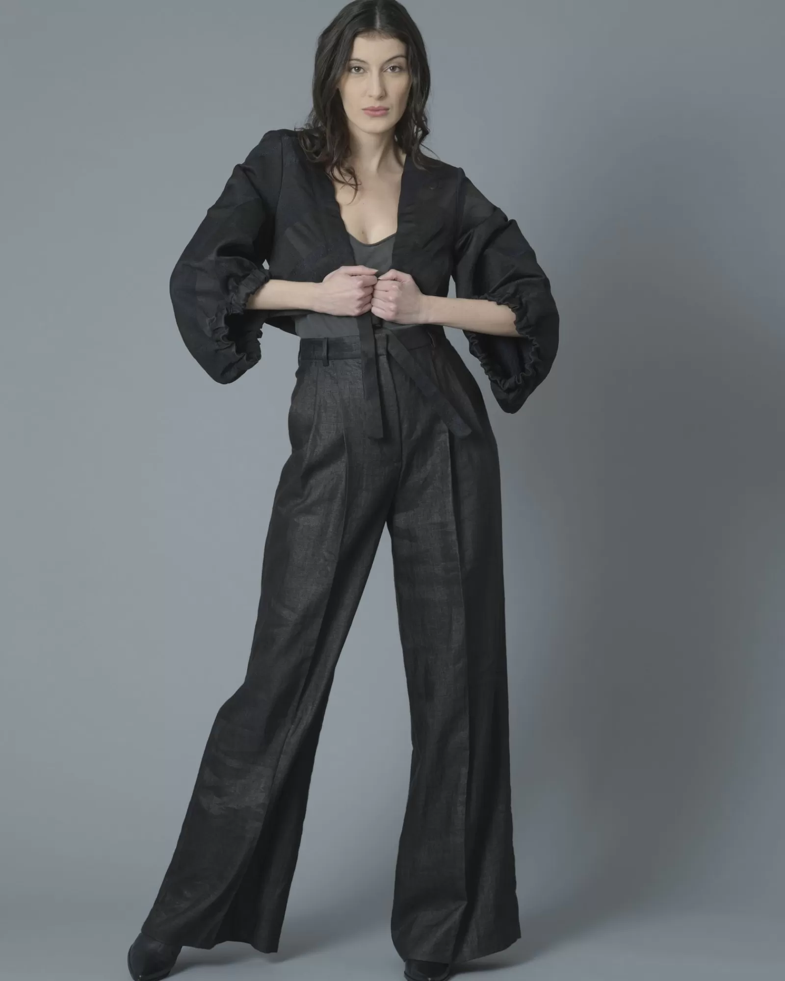 La Piscine Paris Pantalon large en serge de lin mélangé Joseph Noir New