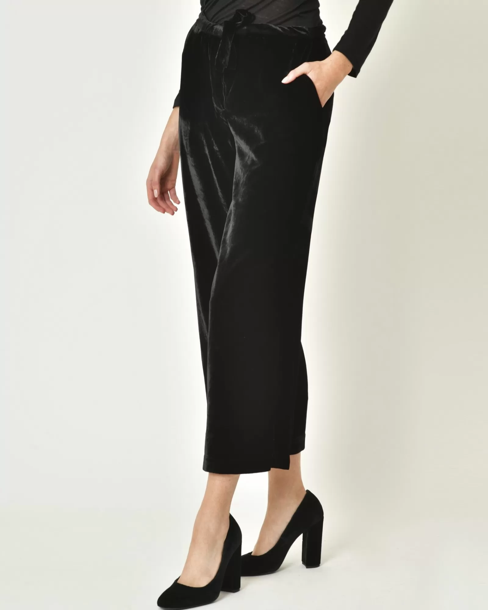 La Piscine Paris Pantalon large en velours raccourci Malloni Noir Shop