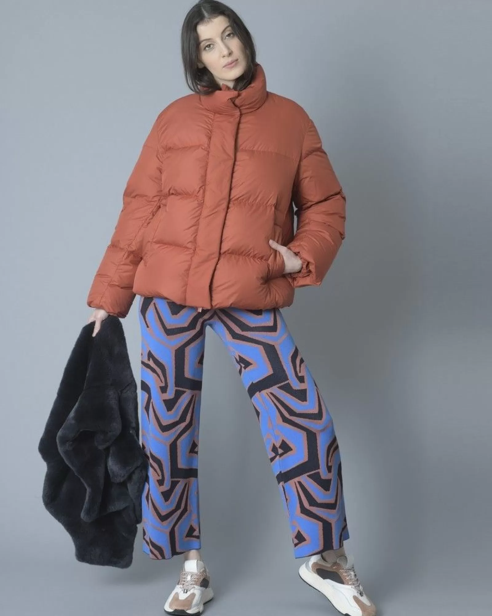 La Piscine Paris Pantalon large raccourci en maille à imprimé géométrique Nenette Bleu Fashion