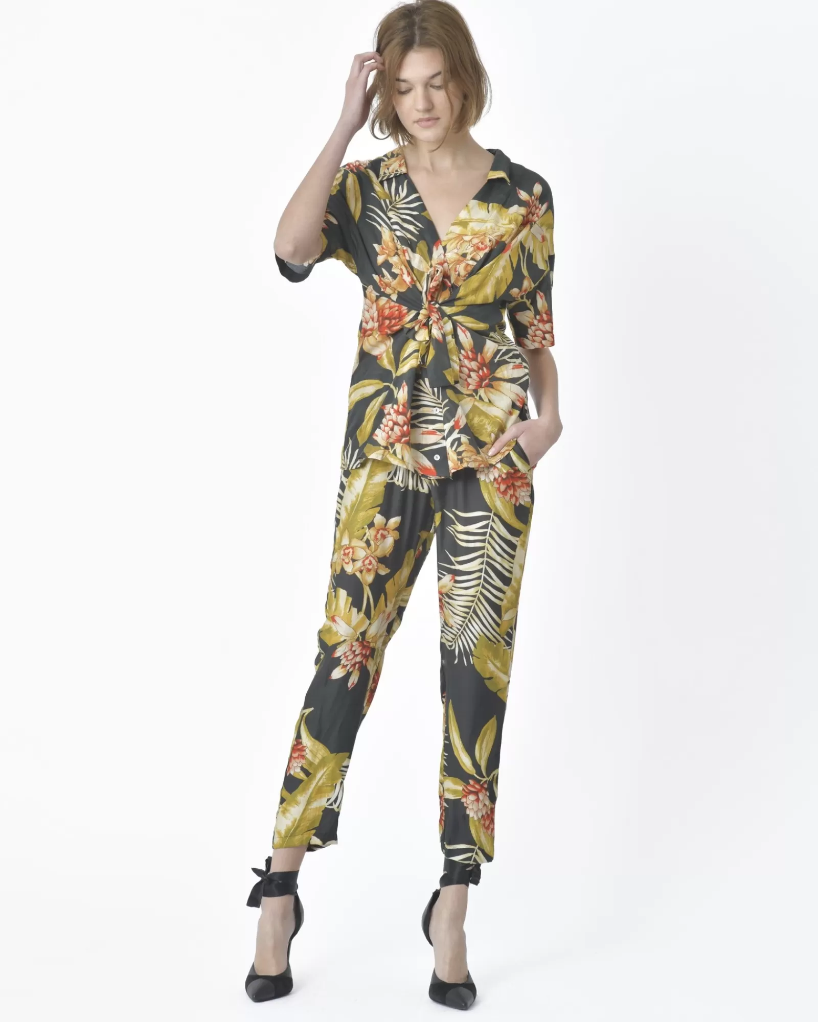 La Piscine Paris Pantalon motif forêt exotique d'ensemble Diega Noir Shop