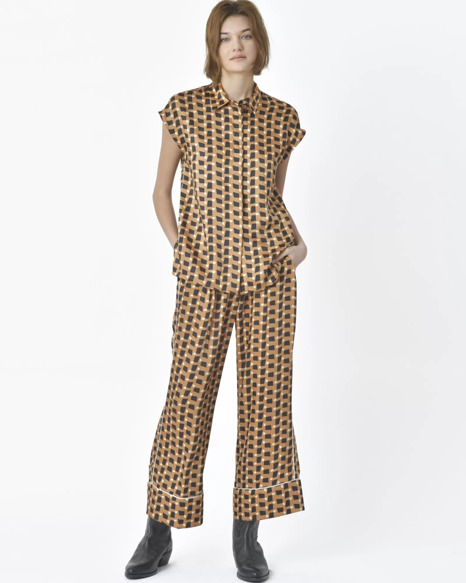La Piscine Paris Pantalon motif géométrique Beatrice B Camel Cheap