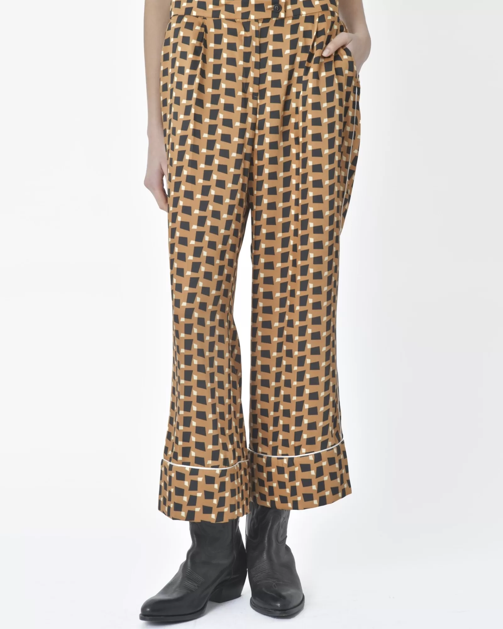 La Piscine Paris Pantalon motif géométrique Beatrice B Camel Cheap