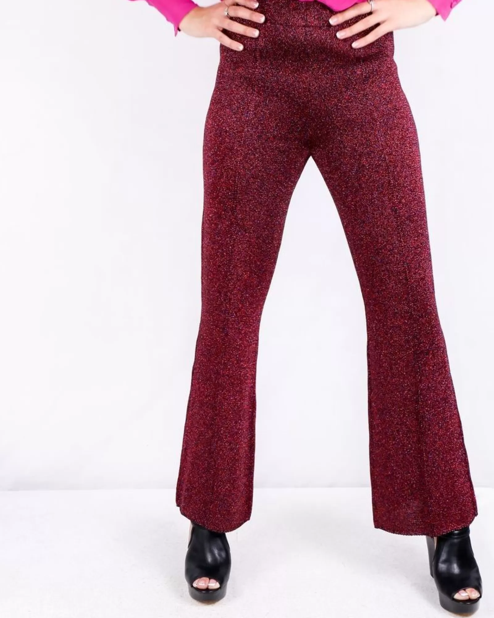 La Piscine Paris Pantalon palazzo en laine façon lurex pailleté Nude Bordeaux Cheap