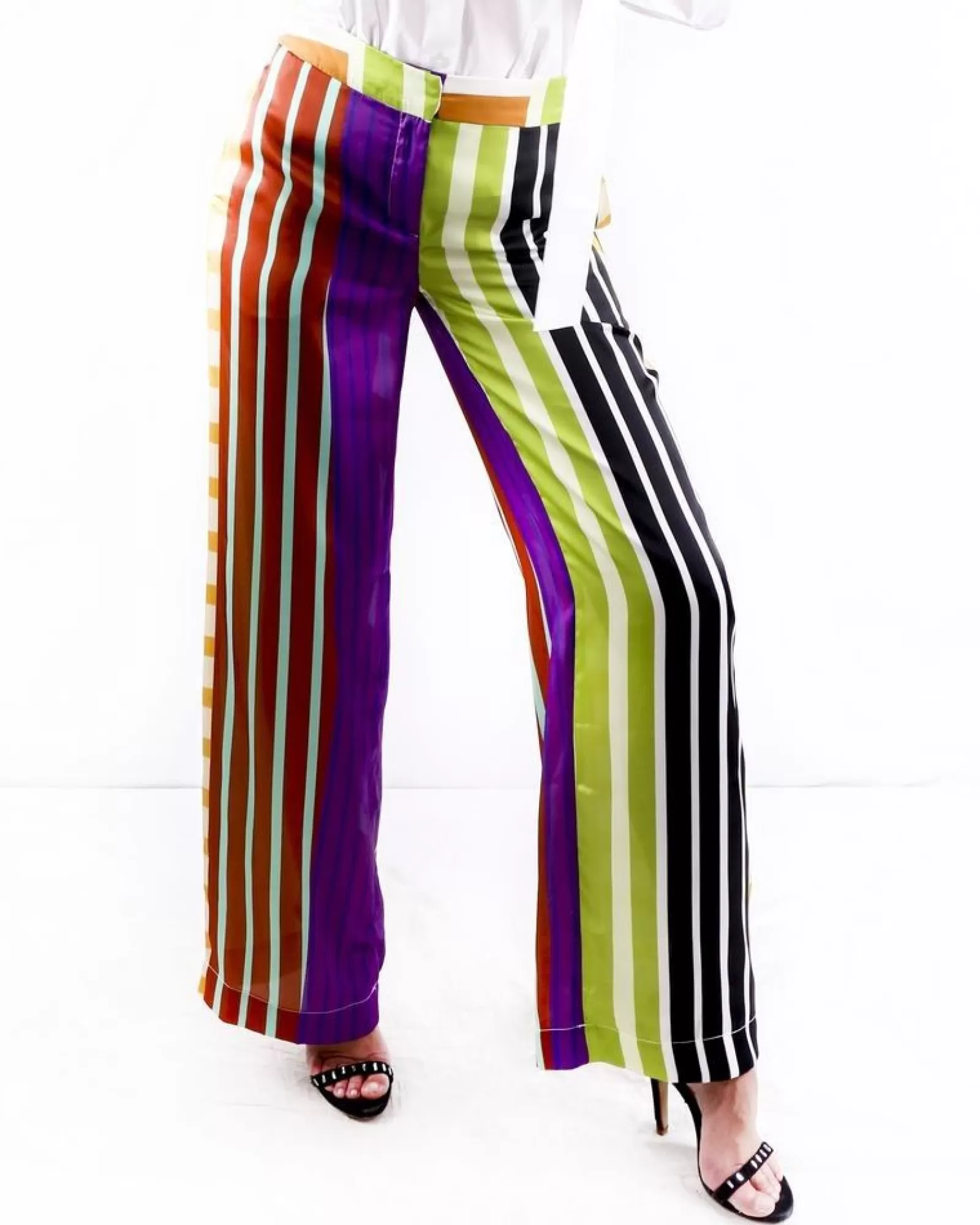 La Piscine Paris Pantalon palazzo en satin rayé vert Collectors Club Multicolore Clearance