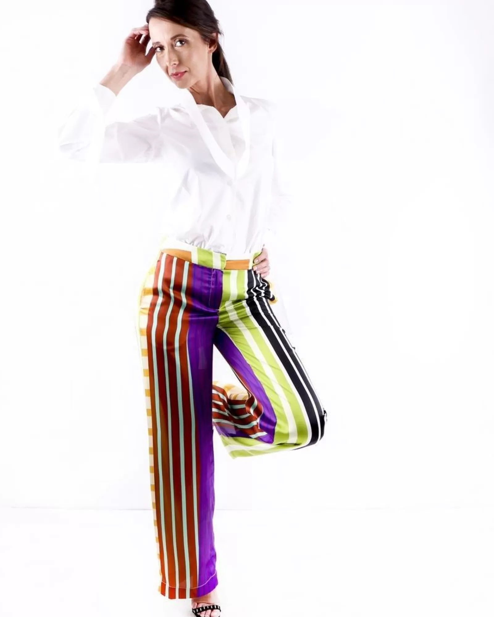 La Piscine Paris Pantalon palazzo en satin rayé vert Collectors Club Multicolore Clearance