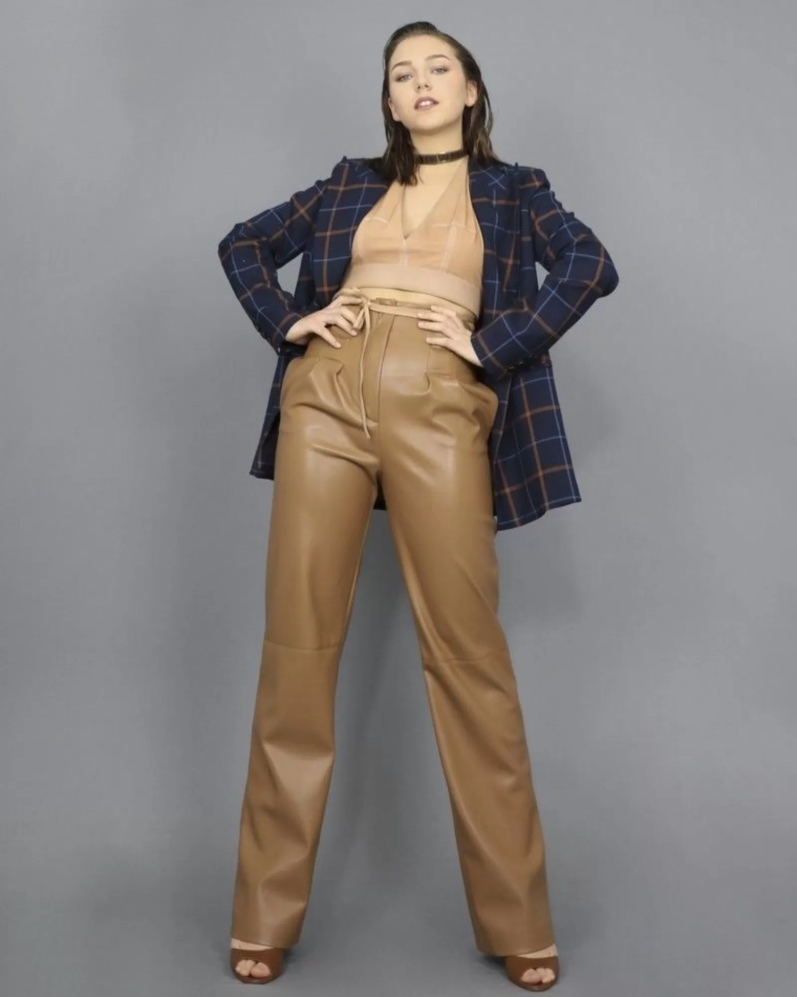 La Piscine Paris Pantalon palazzo en simili Space Simona Corsellini Camel Discount