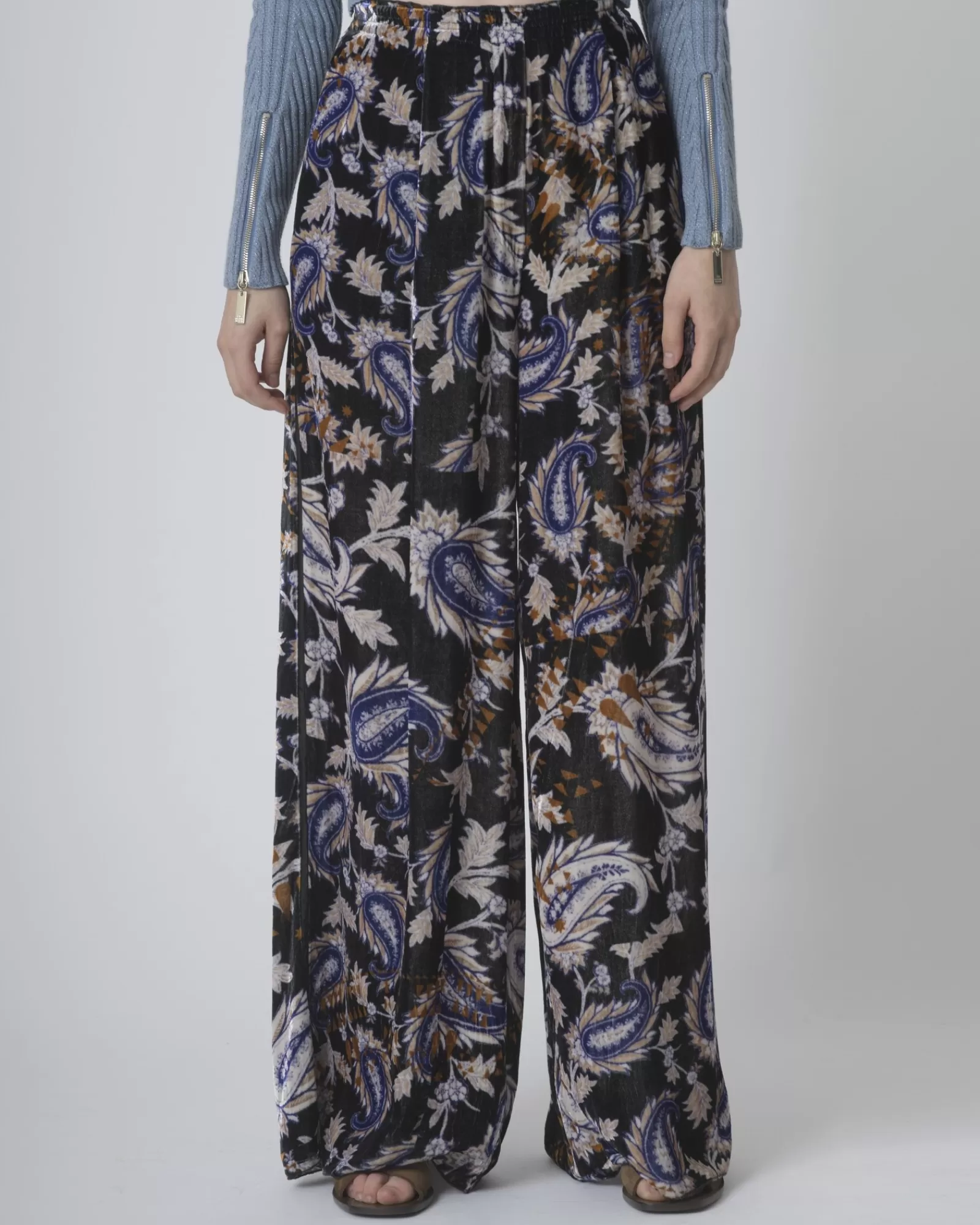 La Piscine Paris Pantalon palazzo en velours à motifs cachemire Forte Forte Noir Clearance
