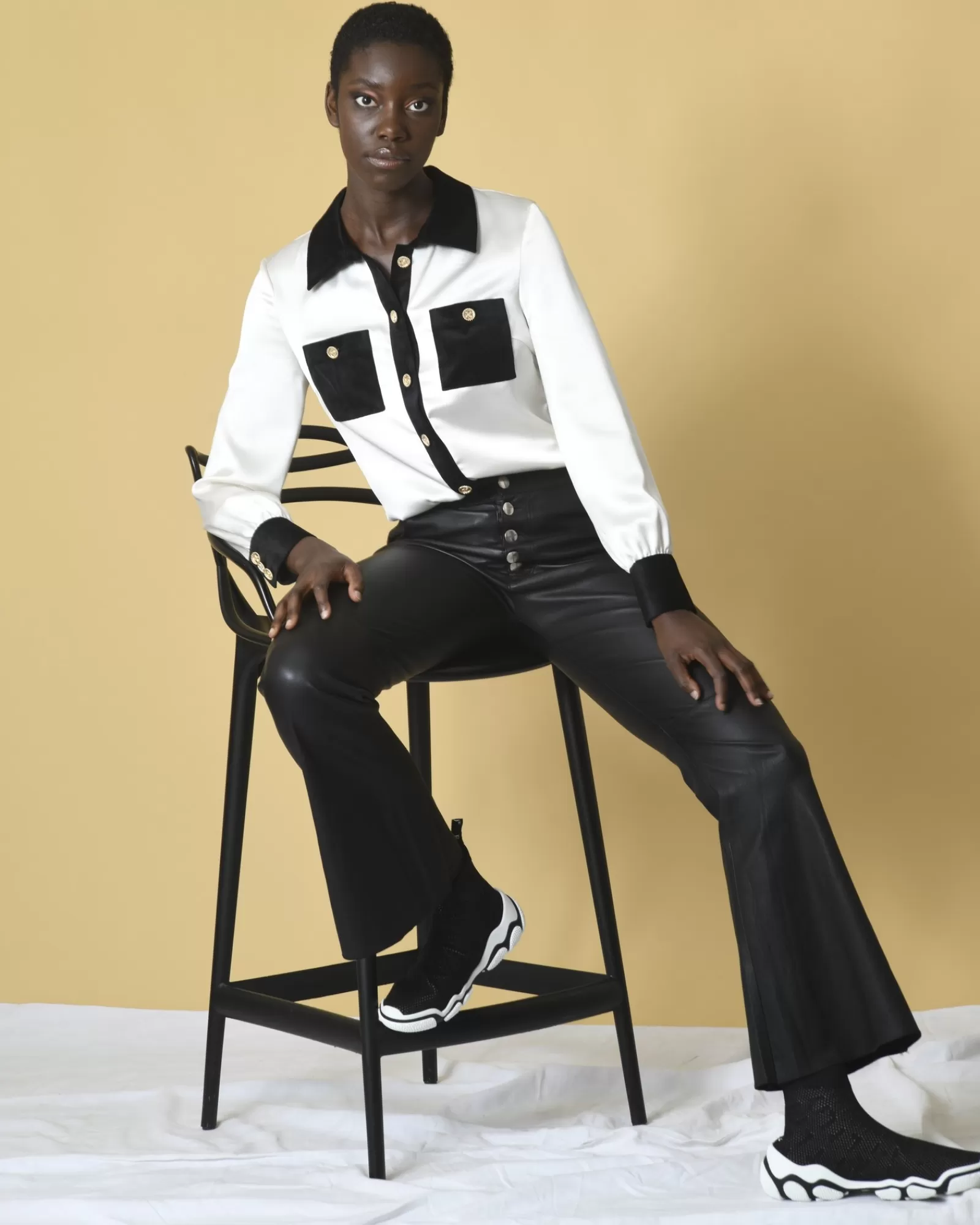 La Piscine Paris Pantalon patte d'eph en cuir Each Other Noir Discount