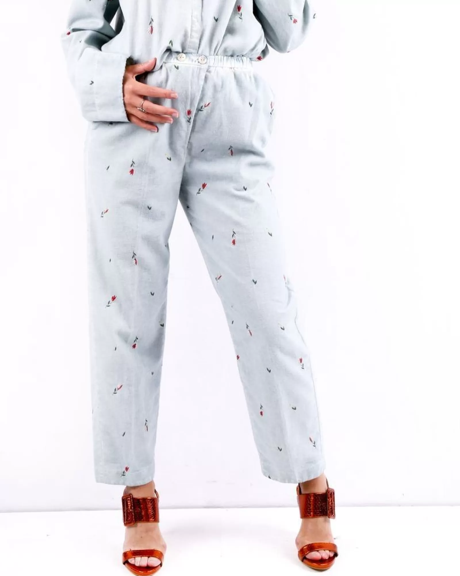La Piscine Paris Pantalon smoké en velours brodé Forte Forte Bleu Cheap